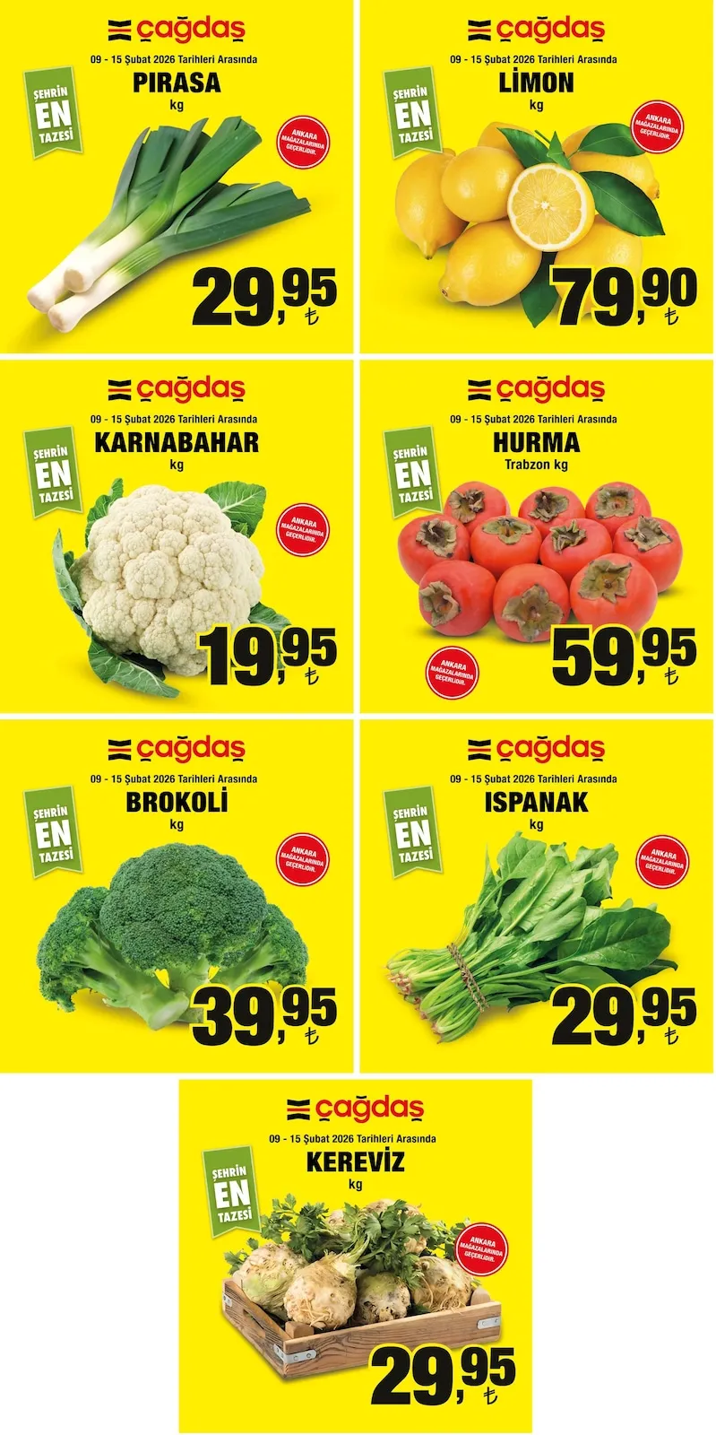Çağdaş Çağdaş Market 9 Şubat 2026 Aktüel Kataloğu sayfa 1: Çağdaş Pırasa Kg, Çağdaş Ispanak Kg