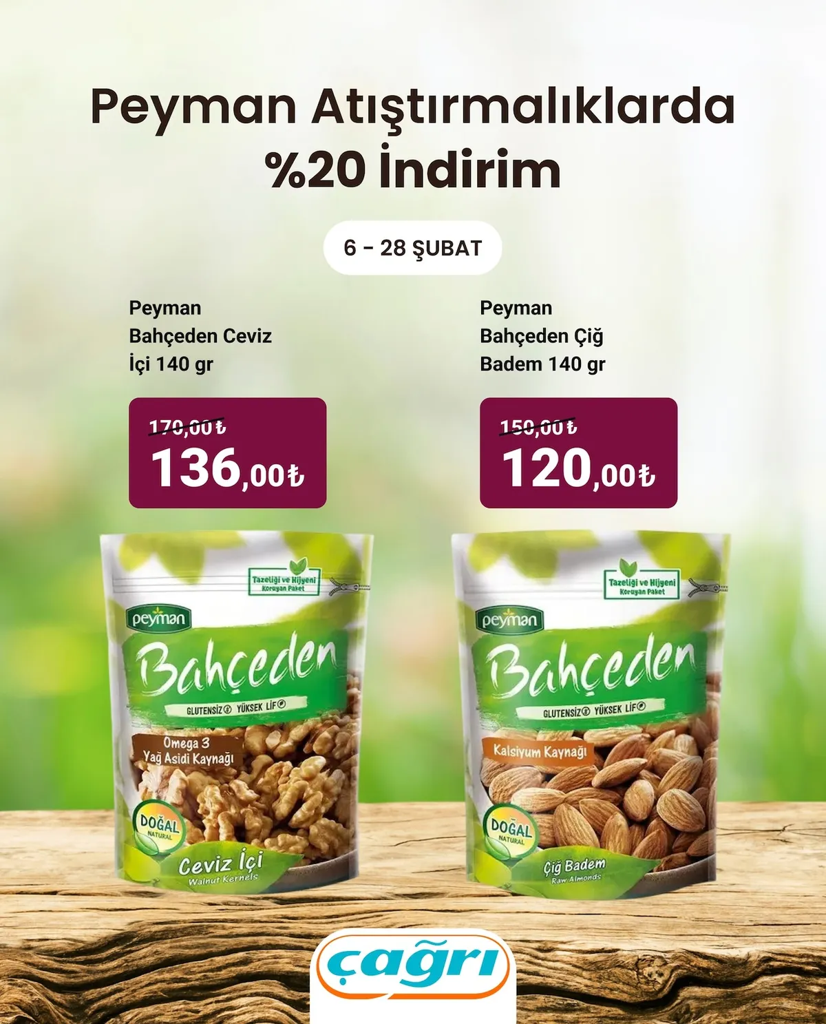Çağrı Çağrı Market 6 Şubat 2026 Aktüel Kataloğu sayfa 3: Peyman Bahçeden Çiğ Badem 140 Gr, Peyman Bahçeden Ceviz İçi 140 Gr