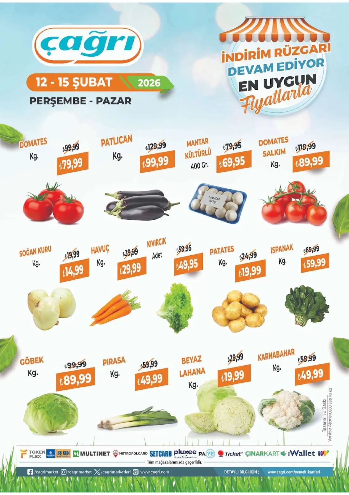 Çağrı Çağrı Market 12 Şubat 2026 Aktüel Kataloğu sayfa 1: Domates Salkim Kg., Patlican Kg.