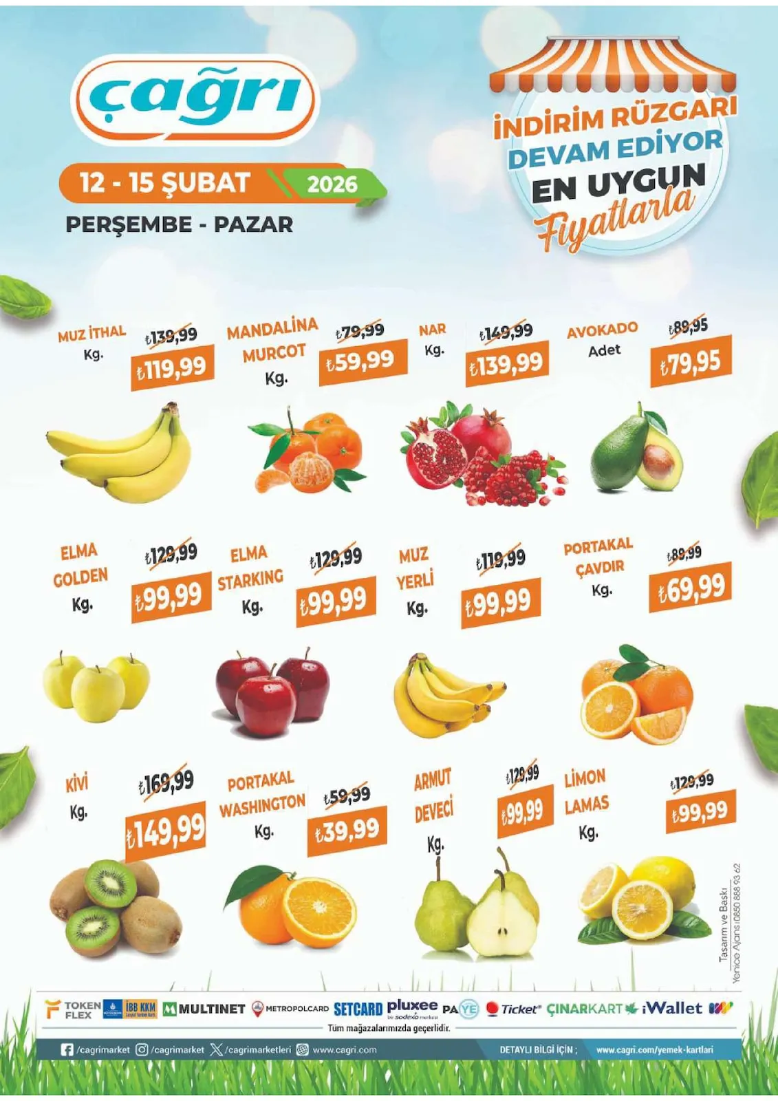 Çağrı Çağrı Market 12 Şubat 2026 Aktüel Kataloğu sayfa 2: Muz İthal Kg, Portakal Washington Kg