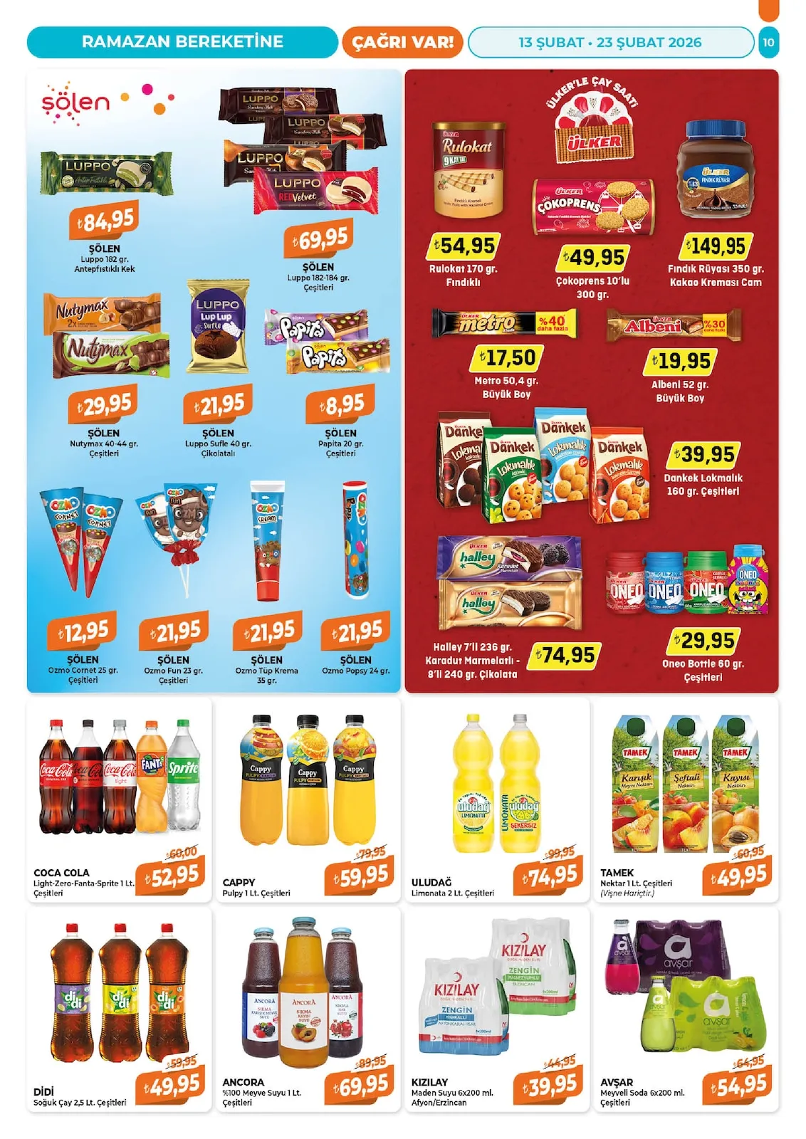 Çağrı Çağrı Market 13 Şubat 2026 Aktüel Kataloğu sayfa 10: Uludağ Limonata 2 Lt. Çeşitleri, Cappy Pulpy 1 Lt. Çeşitleri