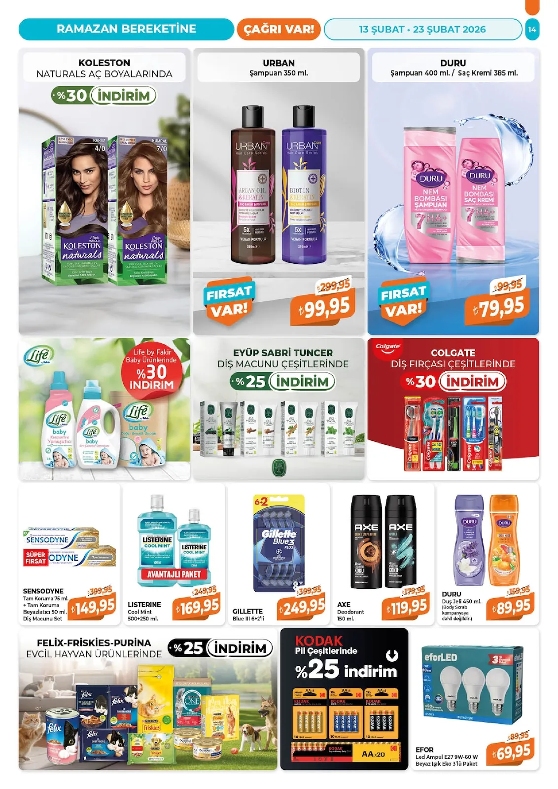 Çağrı Çağrı Market 13 Şubat 2026 Aktüel Kataloğu sayfa 14: Gillette Blue Iii 6+2'Li, Listerine Cool Mint 500+250 Ml.