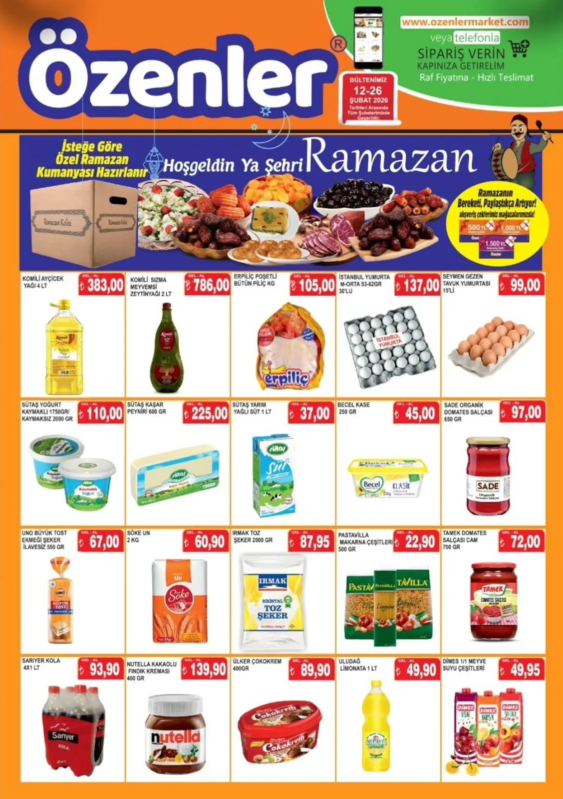 Özenler Özenler Market 12 Şubat 2026 Aktüel Kataloğu sayfa 1: Becel Kase Margarin 250 Gr, Pastavilla Makarna Çeşitleri 500 Gr