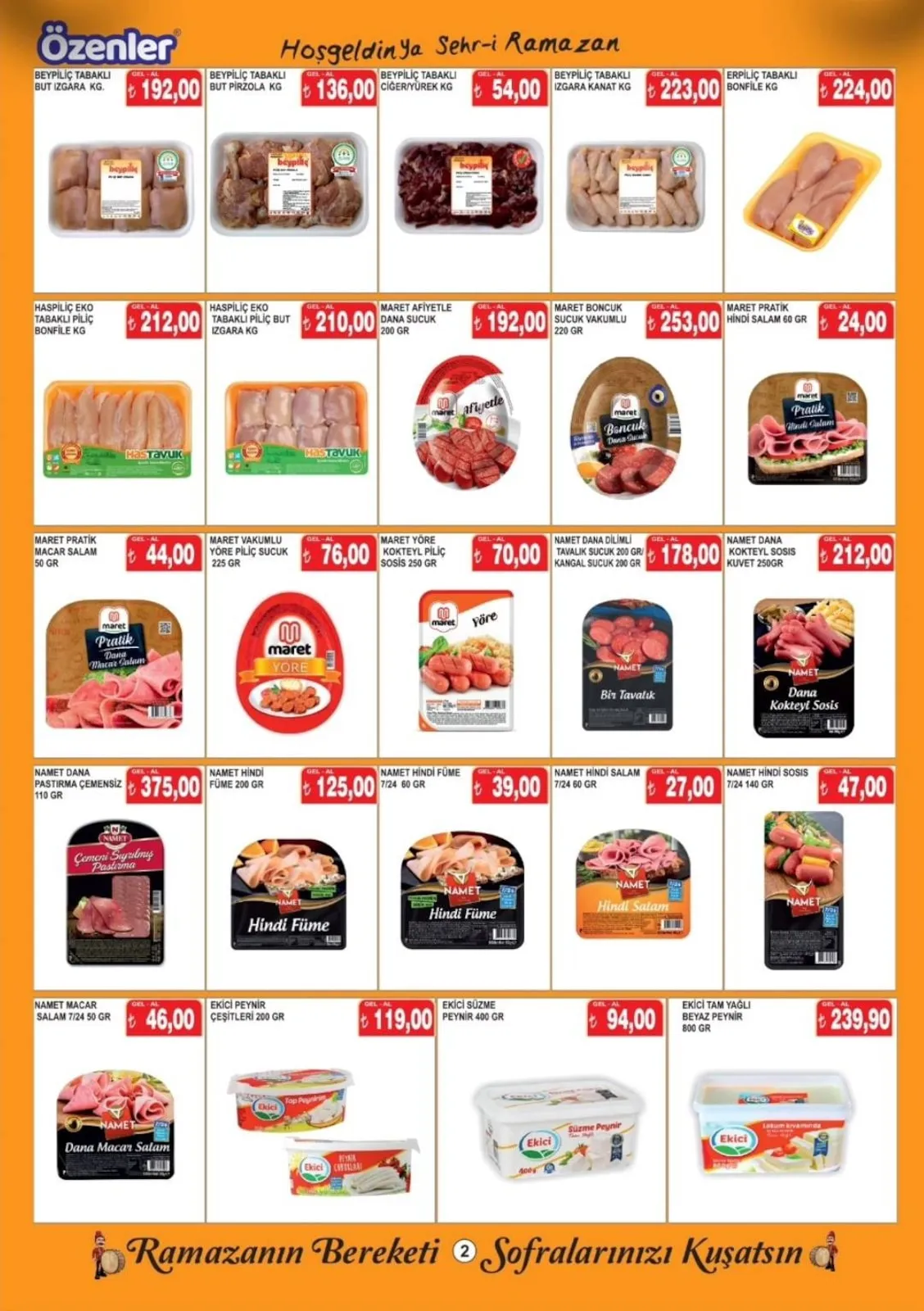 Özenler Özenler Market 12 Şubat 2026 Aktüel Kataloğu sayfa 2: Namet Dana Kokteyl Sosis Kuvet 250Gr, Maret Prati̇K Macar Salam 50 Gr