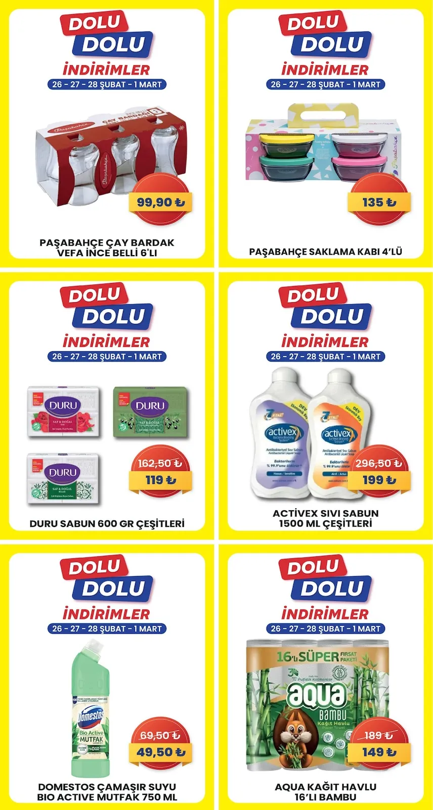 Özhan Özhan Marketler Zinciri 26 Şubat 2026 Aktüel Kataloğu sayfa 1: Paşabahçe Saklama Kabı 4'Lü, Aqua Kağıt Havlu 16'Lı Bambu