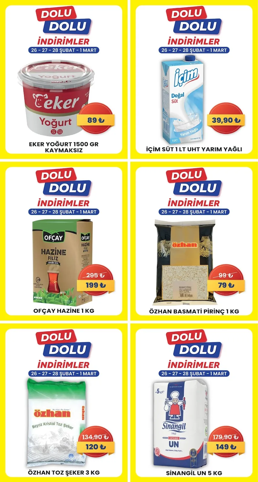 Özhan Özhan Marketler Zinciri 26 Şubat 2026 Aktüel Kataloğu sayfa 3: Özhan Toz Şeker 3 Kg, Si̇Nangi̇L Un 5 Kg