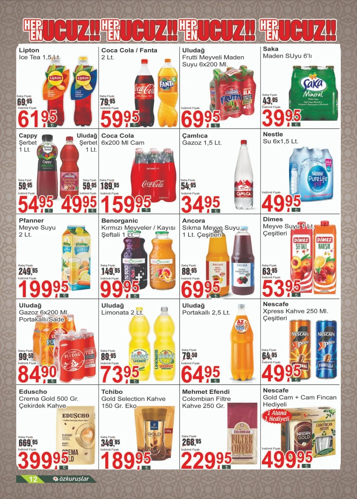 Özkuruşlar Özkuruşlar Gıda 13 Şubat 2026 Aktüel Kataloğu sayfa 12: Coca Cola 6X200 Ml Cam, Uludağ Gazoz 6X200 Ml Portakallı/Sade