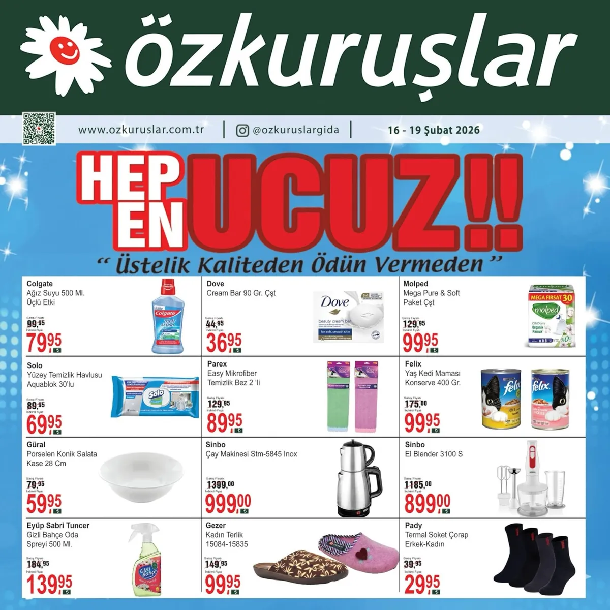 Özkuruşlar Özkuruşlar Gıda 16 Şubat 2026 Aktüel Kataloğu sayfa 2: Güral Porselen Konik Salata Kase 28 Cm, Solo Yüzey Temizlik Havlusu Aquablok 30'Lu