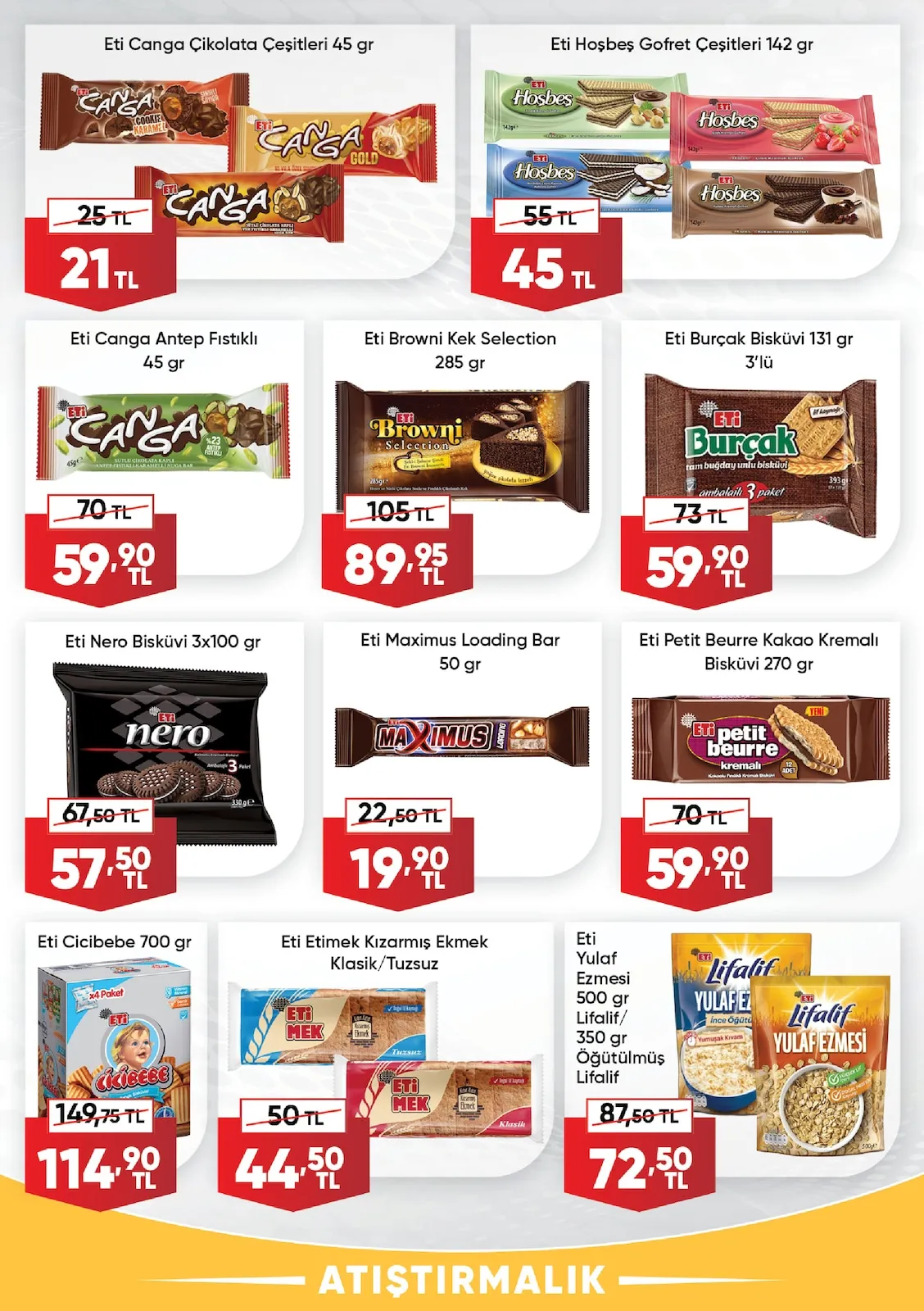 Üçler Üçler Market 9 Şubat 2026 Aktüel Kataloğu sayfa 16: Eti Browni Kek Selection 285 Gr, Eti Burçak Bisküvi 131 Gr 3'Lü