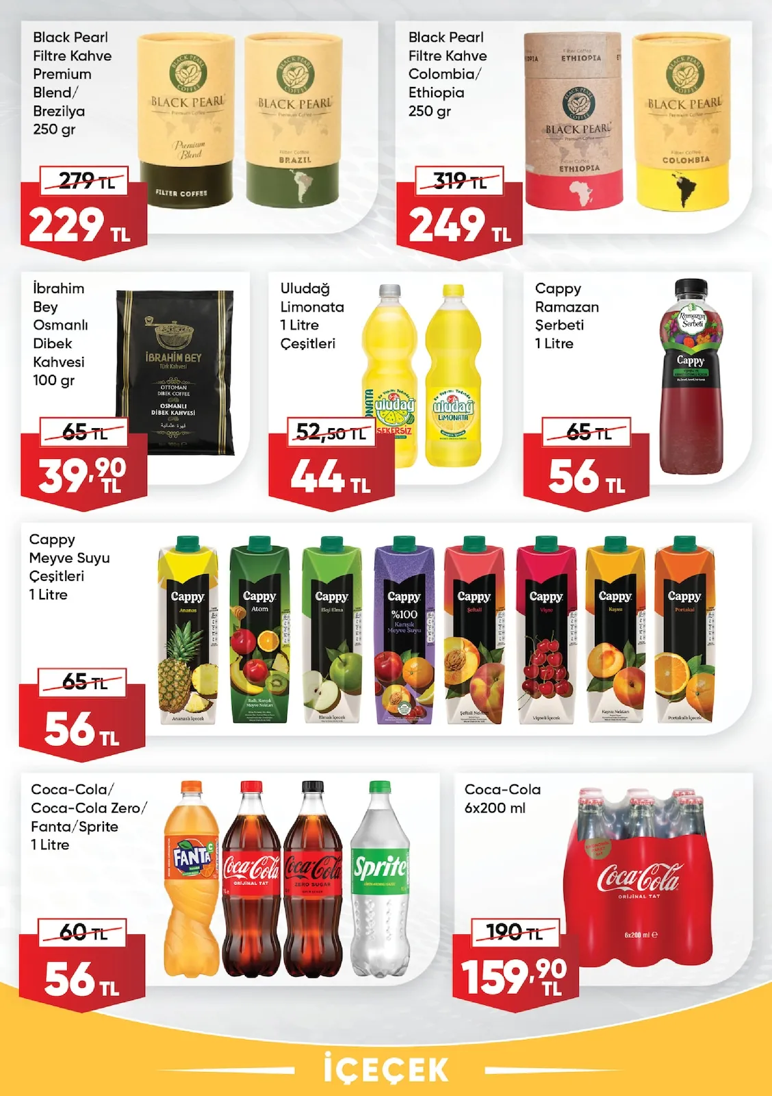 Üçler Üçler Market 9 Şubat 2026 Aktüel Kataloğu sayfa 21: İbrahim Bey Osmanlı Dibek Kahvesi 100 Gr, Coca-Cola 6X200 Ml