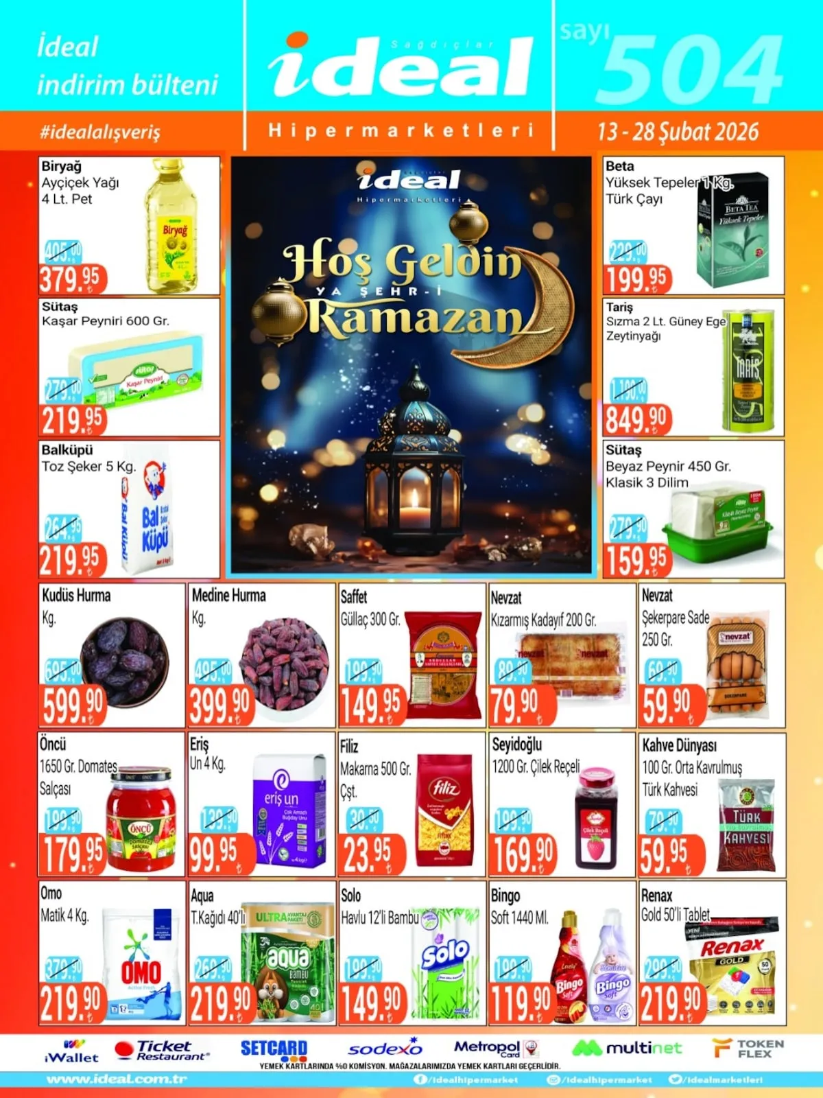 İdeal İdeal Market 13 Şubat 2026 Aktüel Kataloğu sayfa 1: Filiz Makarna 500 Gr. Çşt., Eriş Un 4 Kg.