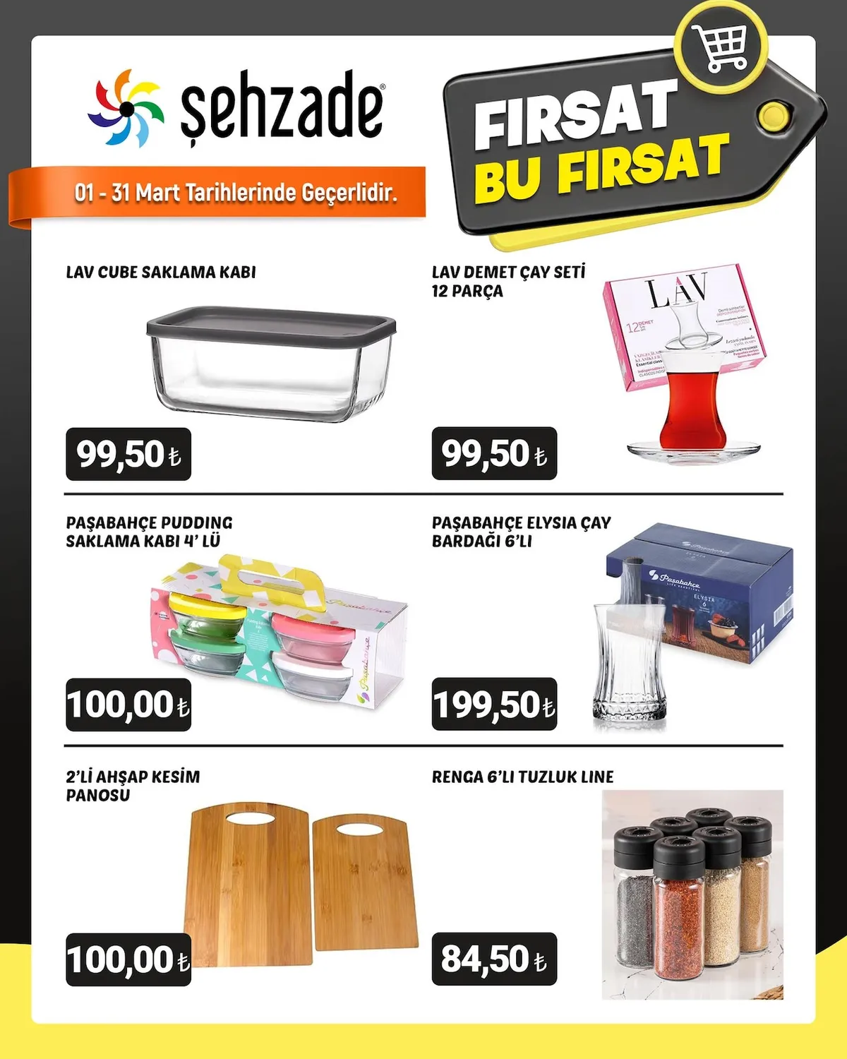 Şehzade Şehzade Market 1 Mart 2026 Aktüel Kataloğu sayfa 4: Paşabahçe Pudding Saklama Kabı 4' Lü
