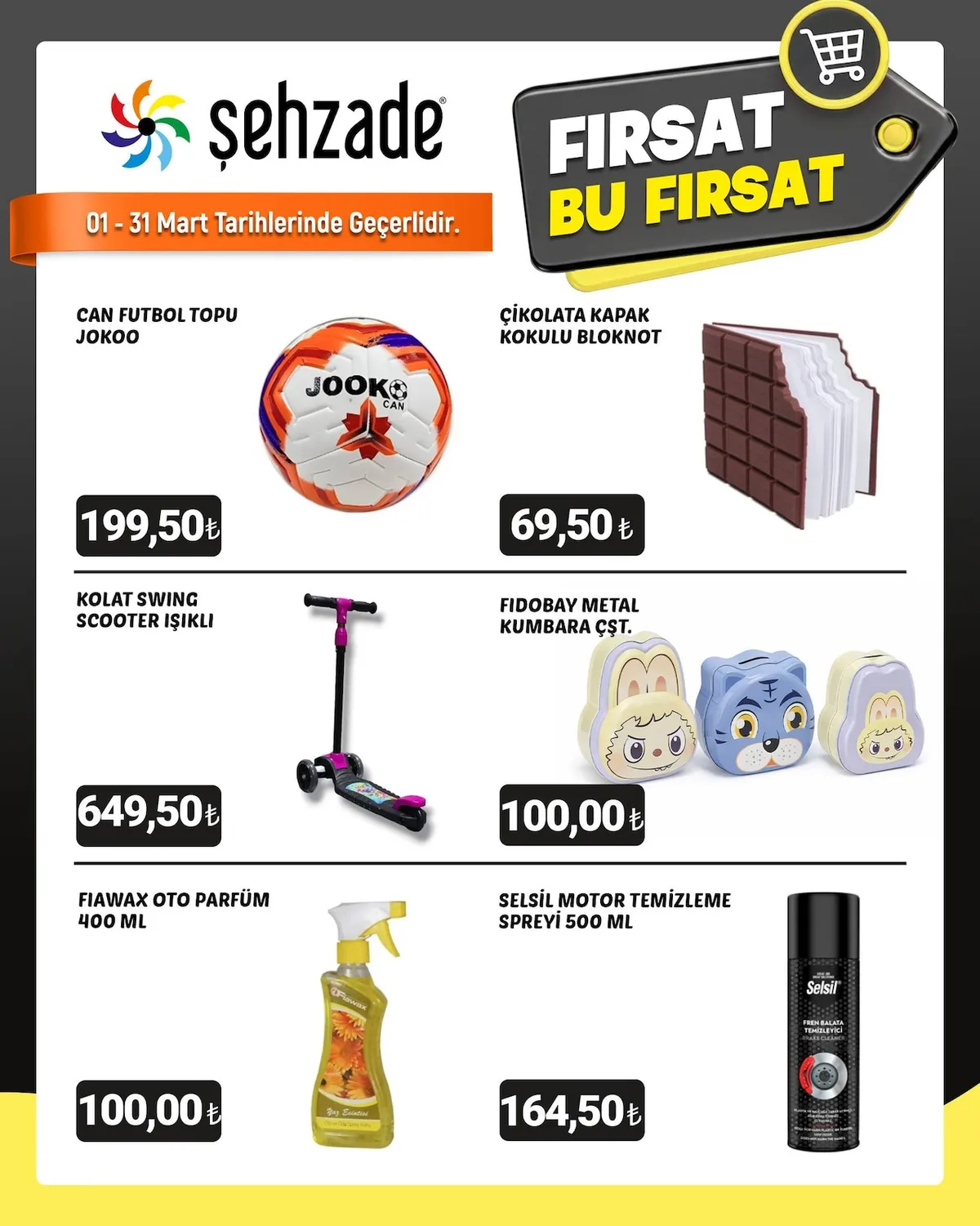 Şehzade Şehzade Market 1 Mart 2026 Aktüel Kataloğu sayfa 5: Kolat Swing Scooter Işıklı, Fidobay Metal Kumbara Çst.