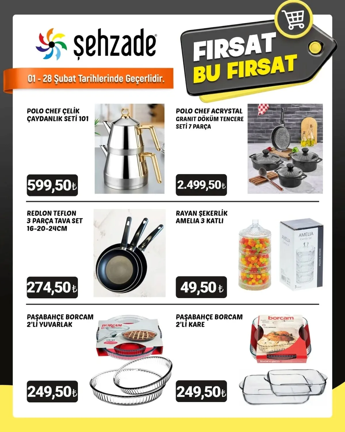 Şehzade Şehzade Market 1 Şubat 2026 Aktüel Kataloğu sayfa 2: Polo Chef Çeli̇K Çaydanlik Seti̇ 101, Redlon Teflon 3 Parça Tava Set 16-20-24Cm