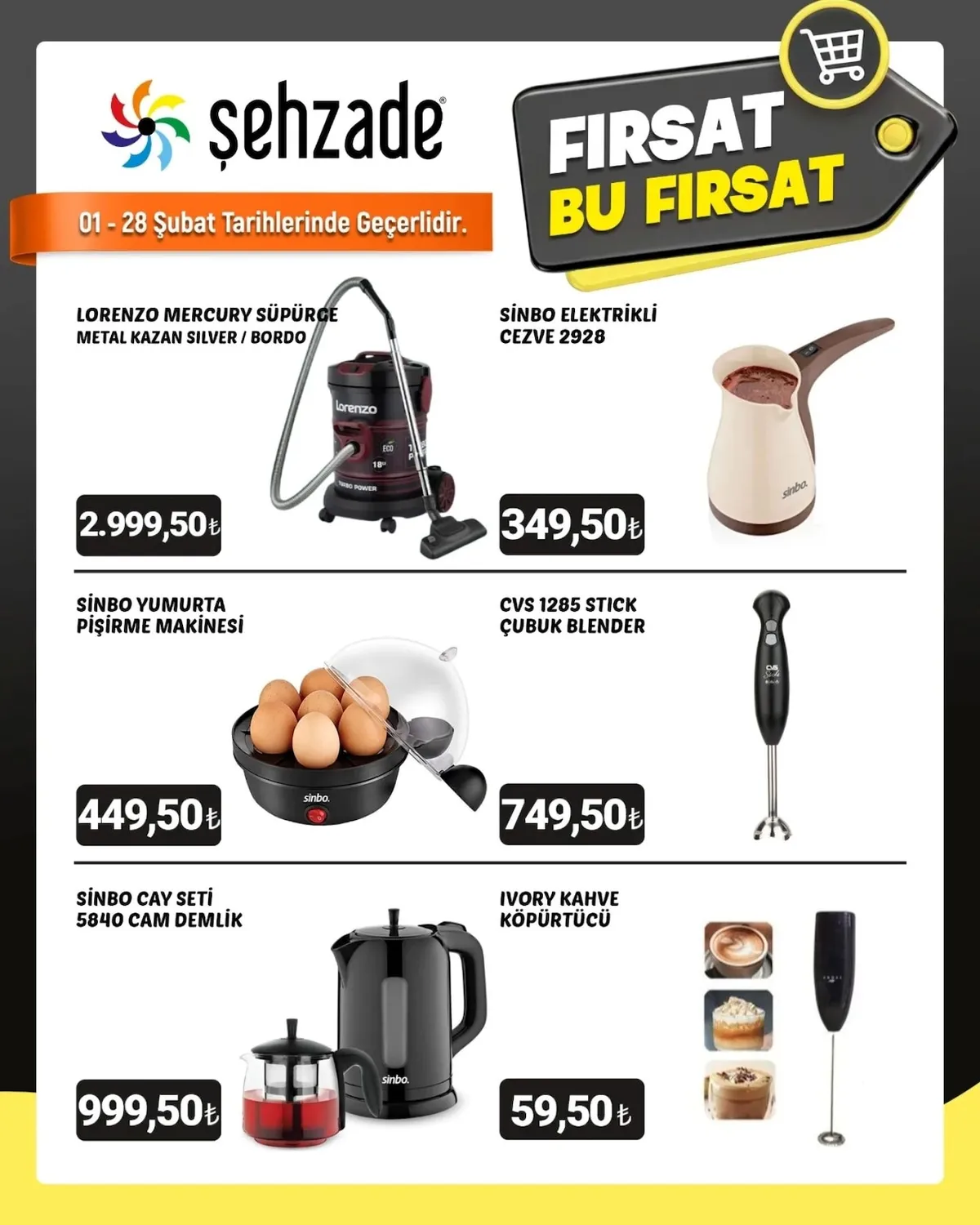 Şehzade Şehzade Market 1 Şubat 2026 Aktüel Kataloğu sayfa 4: Si̇Nbo Yumurta Pi̇Şi̇Rme Maki̇Nesi̇, Cvs 1285 Sti̇Ck Çubuk Blender