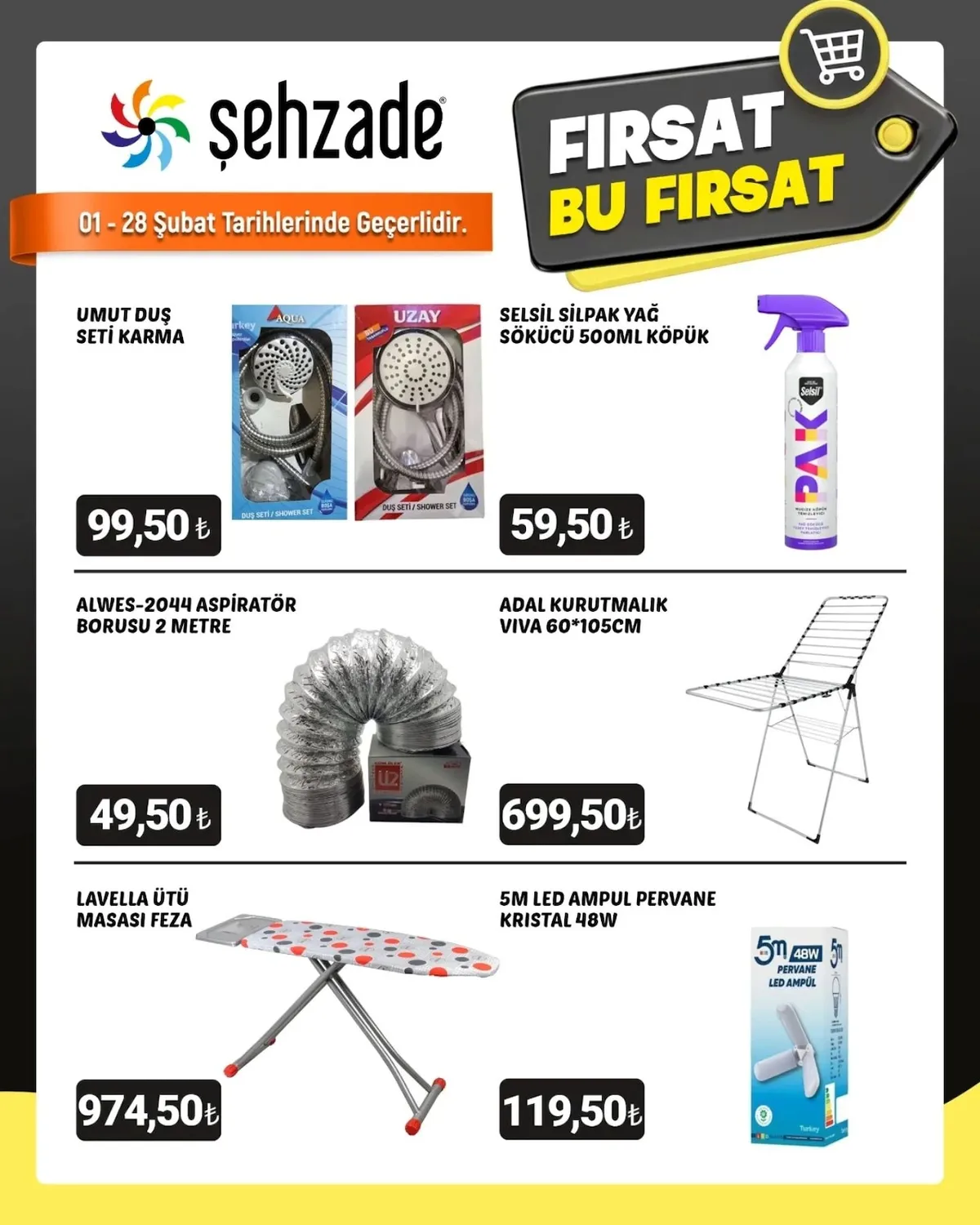 Şehzade Şehzade Market 1 Şubat 2026 Aktüel Kataloğu sayfa 6: Alwes-2044 Aspi̇Ratör Borusu 2 Metre, Umut Duş Seti̇ Karma