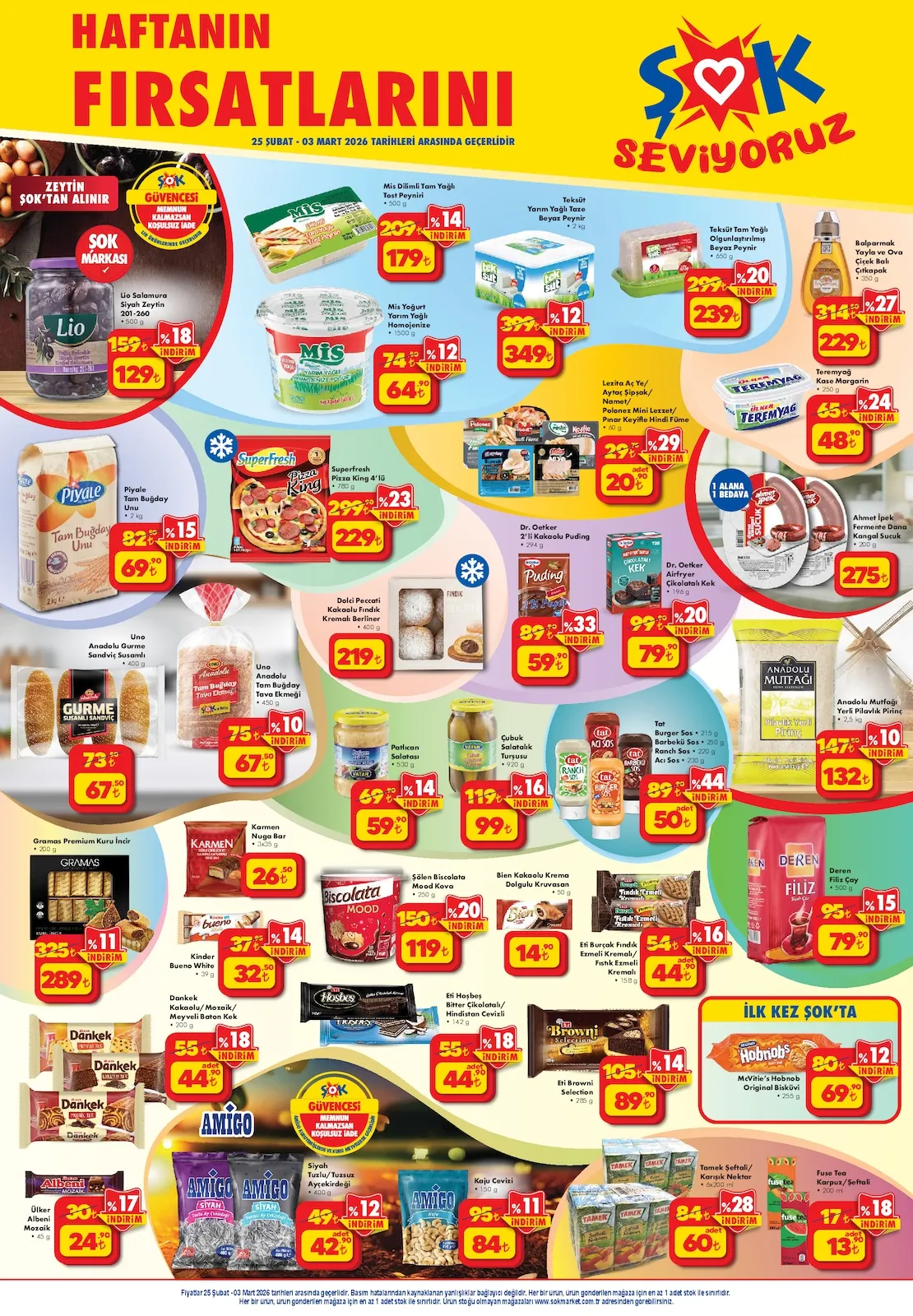 ŞOK Şok 25 Şubat 2026 Aktüel Kataloğu sayfa 1: Amigo Siyah Tuzlu/Tuzsuz Ayçekirdeği 400 G, Eti Browni Selection 285 G