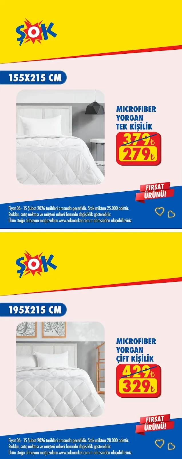 ŞOK Şok 6 Şubat 2026 Aktüel Kataloğu sayfa 2: Mikrofiber Yorgan Tek Kişilik, Mikrofiber Yorgan Çift Kişilik