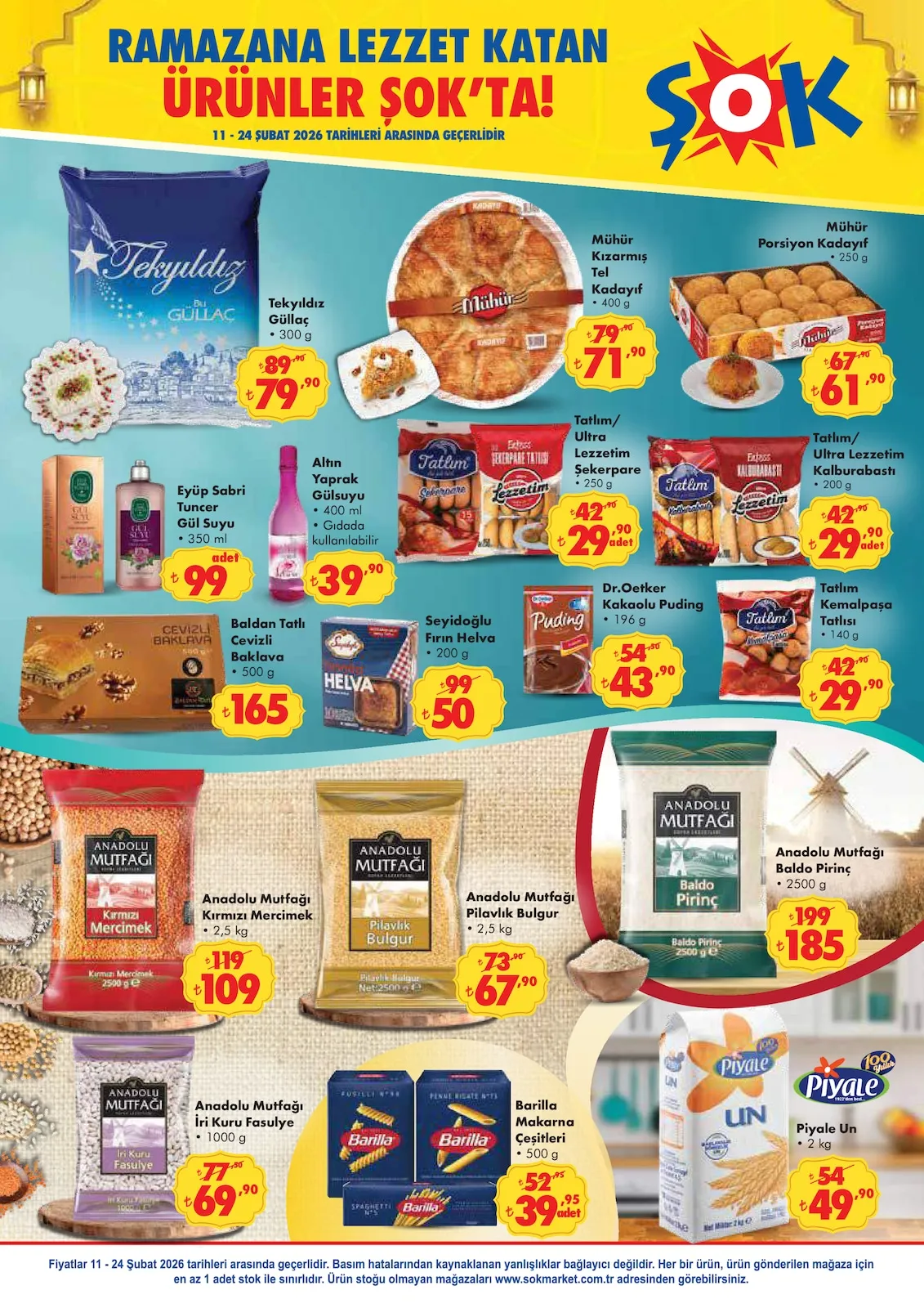 ŞOK Şok 11 Şubat 2026 Aktüel Kataloğu sayfa 3: Dr.Oetker Kakaolu Puding 196 G, Mühür Porsiyon Kadayıf 250 G