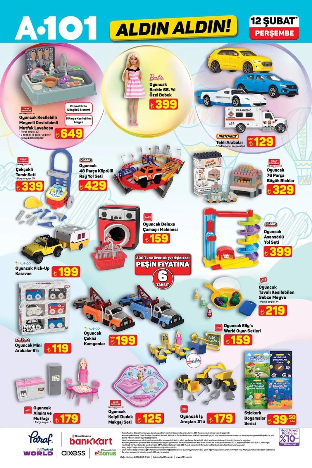 A101 A101 12 Şubat 2026 Aktüel Kataloğu sayfa 10: Stickerlı Boyamalar Serisi, Oyuncak Kesilebilir Meyveli Devirdaimli Mutfak Lavabosu