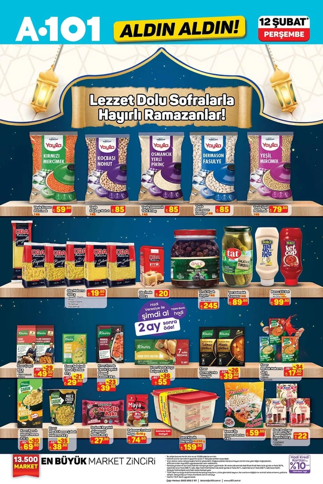 A101 A101 12 Şubat 2026 Aktüel Kataloğu sayfa 11: Yayla Dermason Fasulye 1 Kg, Yayla Osmancık Yerli Pirinç 1 Kg