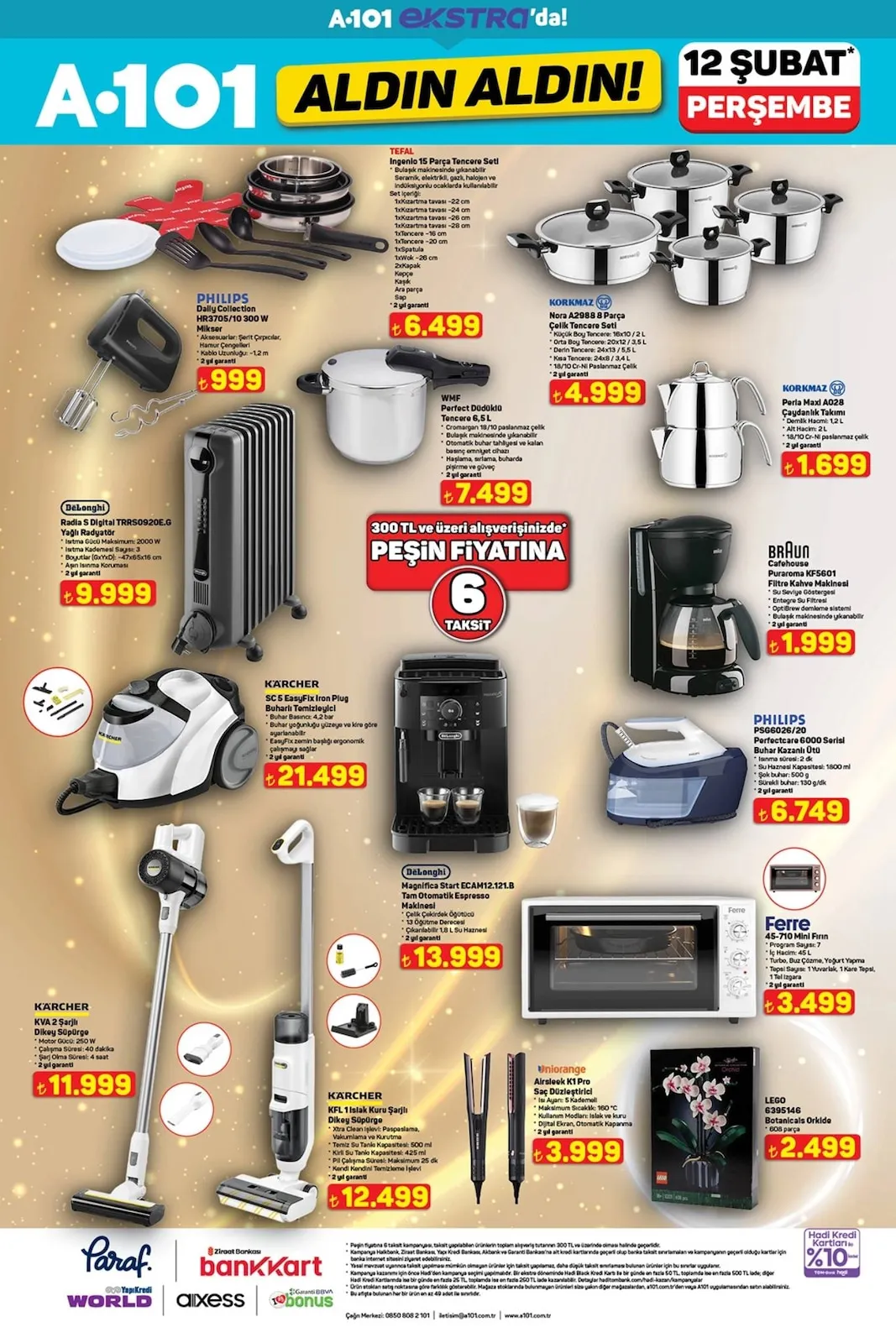 A101 A101 12 Şubat 2026 Aktüel Kataloğu sayfa 4: Braun Cafehouse Puraroma Kf5601 Filtre Kahve Makinesi, Lego 6395146 Botanicals Orkide 608 Parça