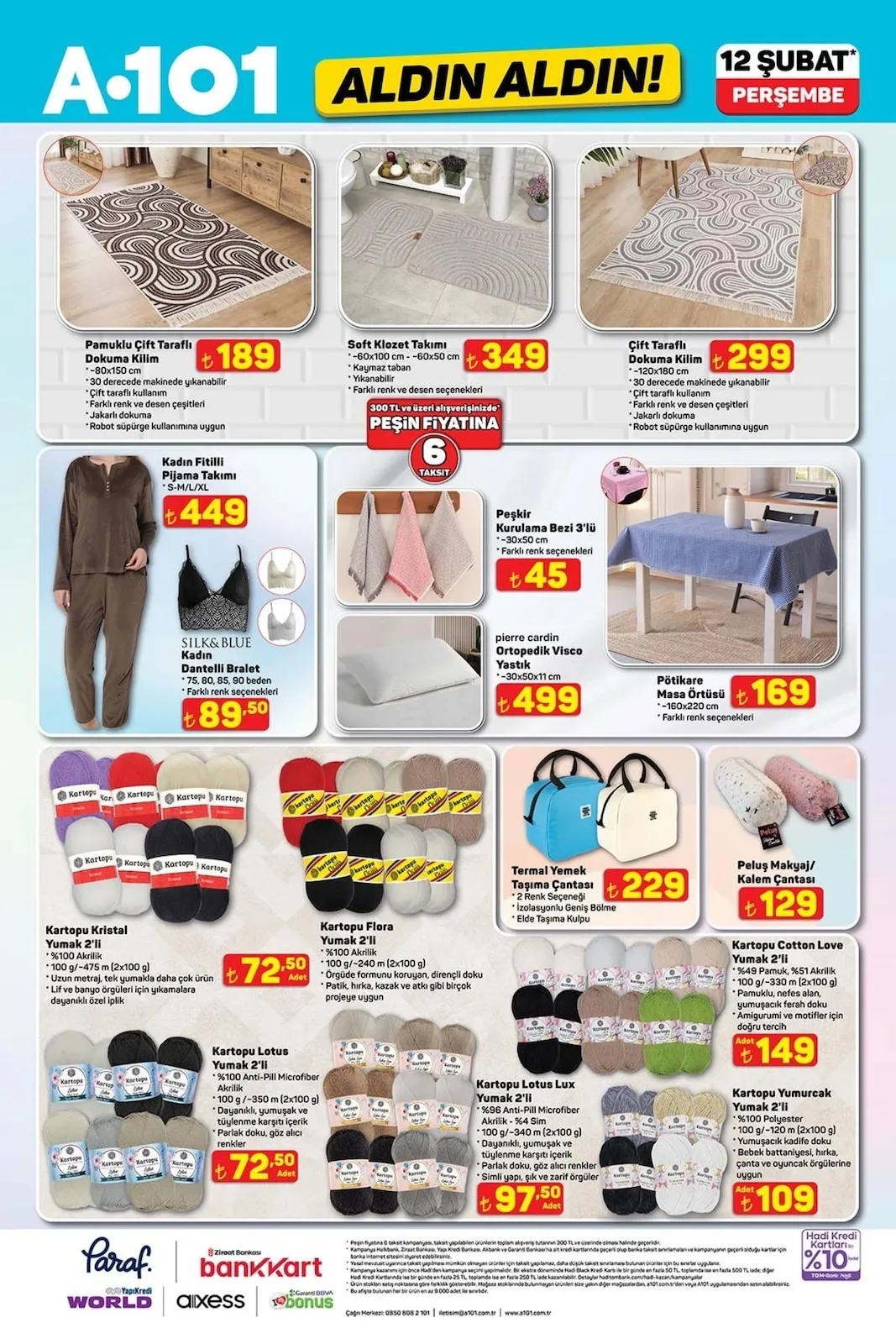 A101 A101 12 Şubat 2026 Aktüel Kataloğu sayfa 9: Pamuklu Çift Taraflı Dokuma Kilim, Çift Taraflı Dokuma Kilim