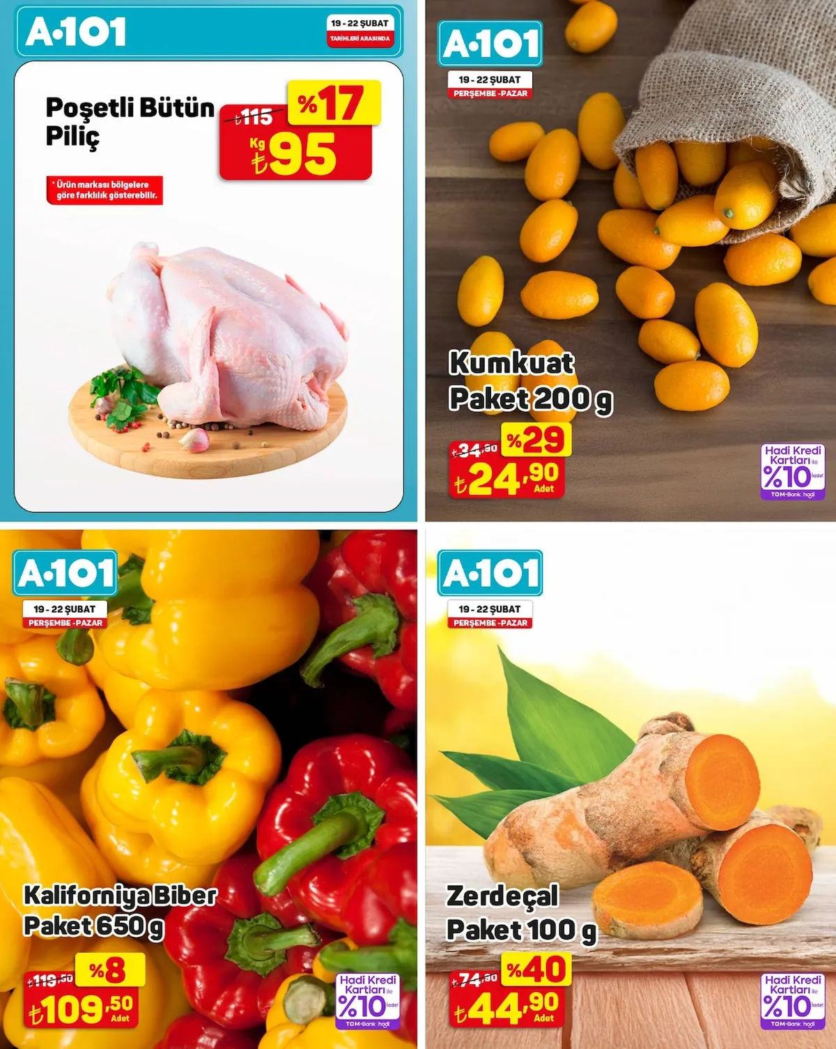 A101 A101 19 Şubat 2026 Aktüel Kataloğu sayfa 2: Zerdeçal Paket 100 G, Kaliforniya Biber Paket 650 G