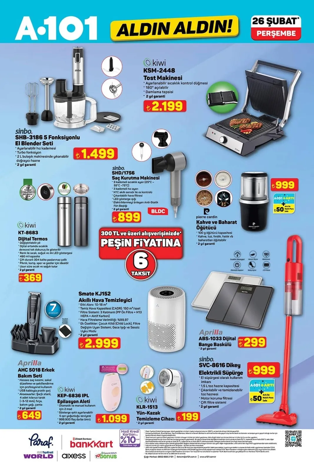 A101 A101 26 Şubat 2026 Aktüel Kataloğu sayfa 3: Smate Kj152 Akıllı Hava Temizleyici, Kiwi Kep-6836 Ipl Epilasyon Aleti