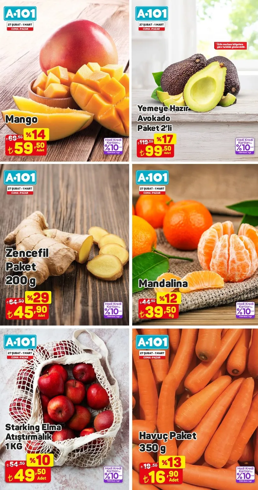 A101 A101 27 Şubat 2026 Aktüel Kataloğu sayfa 1: Havuç Paket 350 G, Mandalina