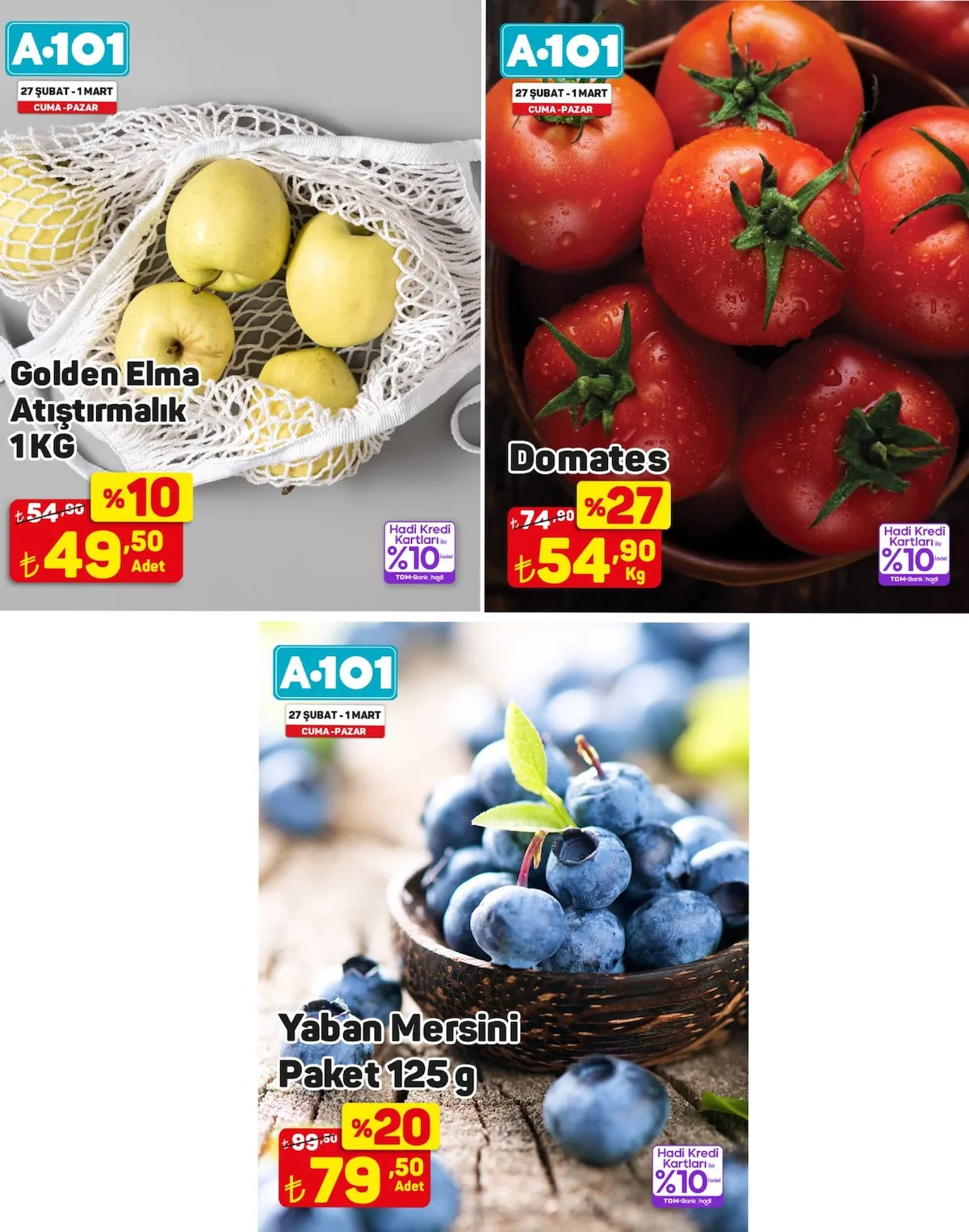 A101 A101 27 Şubat 2026 Aktüel Kataloğu sayfa 2: Domates, Yaban Mersini Paket 125 G