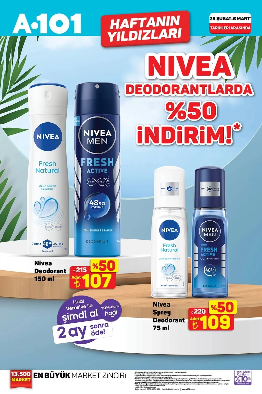 A101 A101 28 Şubat 2026 Aktüel Kataloğu sayfa 5: Nivea Sprey Deodorant 75 Ml