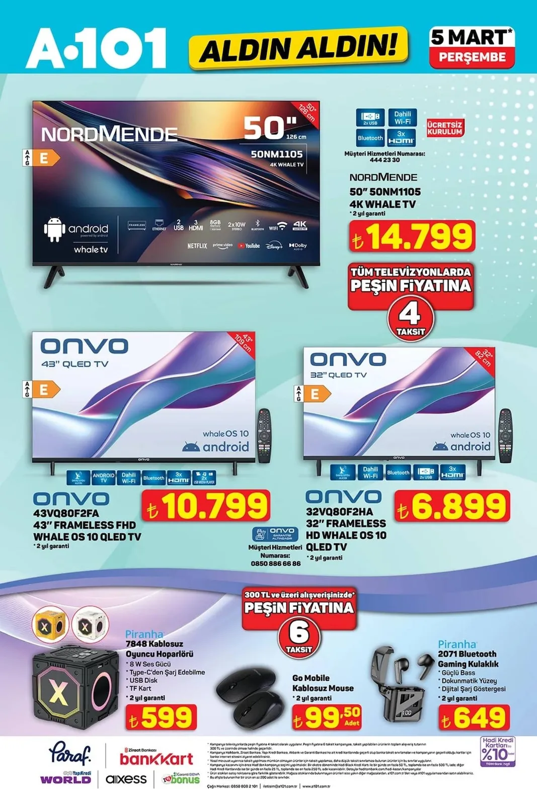 A101 A101 5 Mart 2026 Aktüel Kataloğu sayfa 1: Go Mobile Kablosuz Mouse, Onvo 32Vq80F2Ha 32" Frameless Hd Whale Os 10 Qled Tv