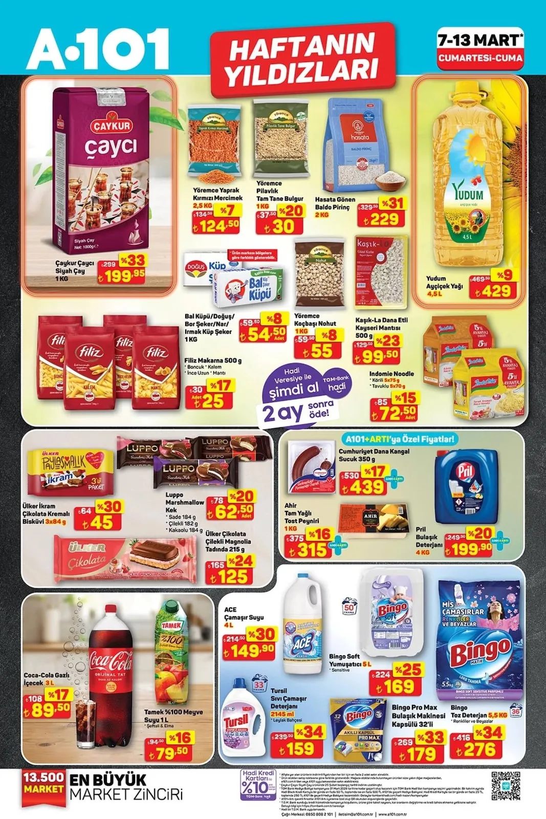 A101 A101 7 Mart 2026 Aktüel Kataloğu sayfa 1: Hasata Gönen Baldo Pirinç 2 Kg, Ahir Tam Yağlı Tost Peyniri 1 Kg