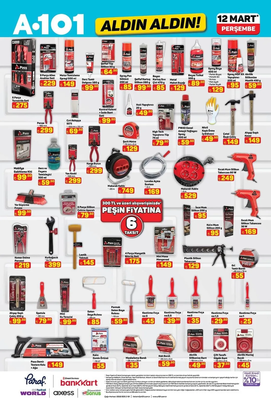 A101 A101 12 Mart 2026 Aktüel Kataloğu sayfa 11: Pass Derz Ve Fayans Temizleyici 500 Ml, Saten Boya Rulosu ~20 Cm