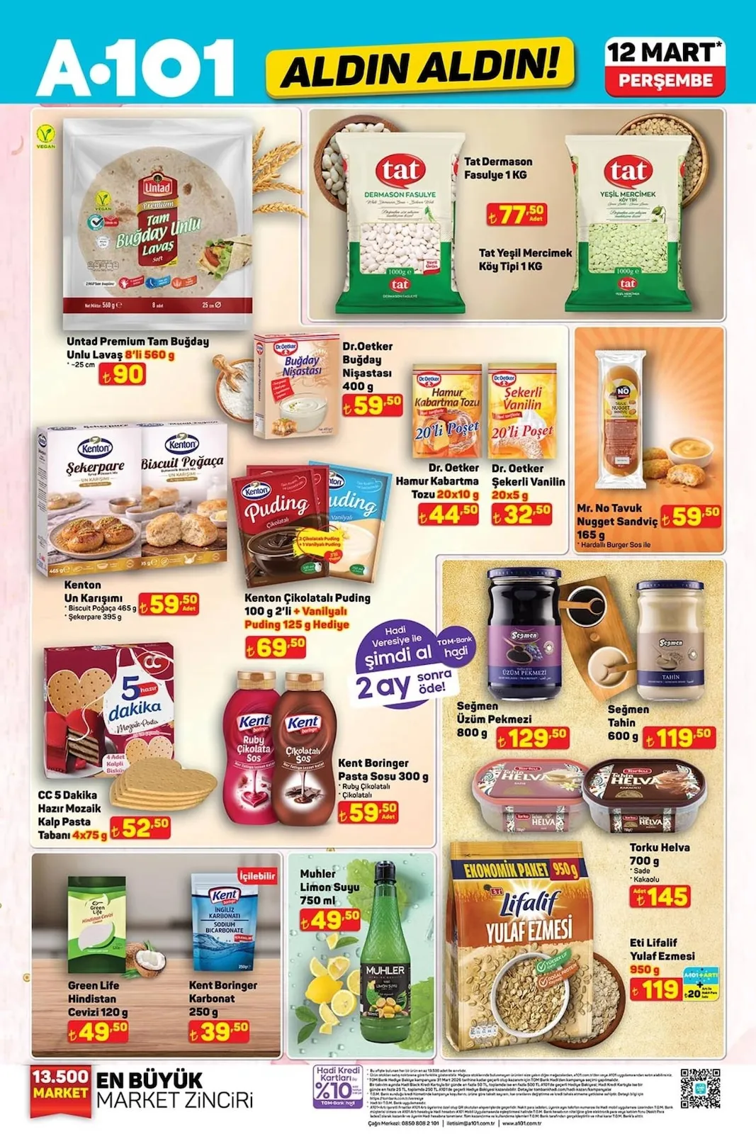A101 A101 12 Mart 2026 Aktüel Kataloğu sayfa 15: Kenton Çikolatalı Puding 100 G 2'Li + Vanilyalı Puding 125 G Hediye, Cc 5 Dakika Hazır Mozaik Kalp Pasta Tabanı 4X75 G