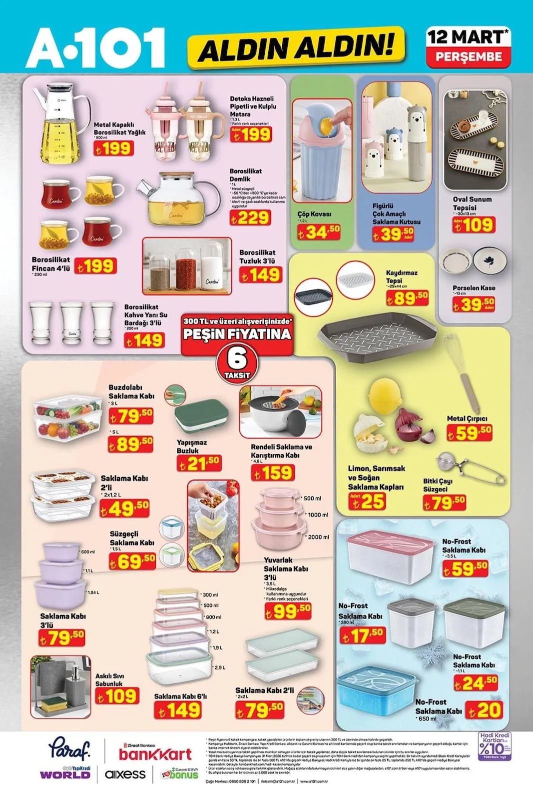 A101 A101 12 Mart 2026 Aktüel Kataloğu sayfa 4: Metal Kapaklı Borosilikat Yağlık 900 Ml, Yuvarlak Saklama Kabı 3'Lü 3.5 L