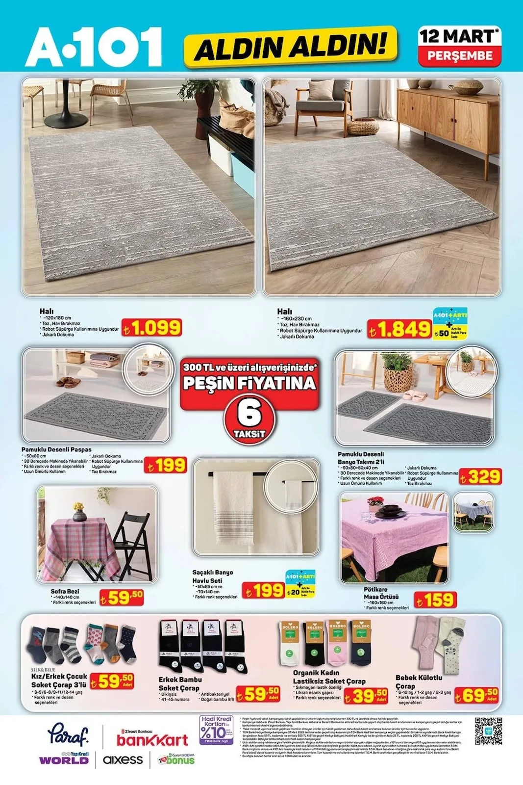 A101 A101 12 Mart 2026 Aktüel Kataloğu sayfa 9: Saçaklı Banyo Havlu Seti, Organik Kadın Lastiksiz Soket Çorap