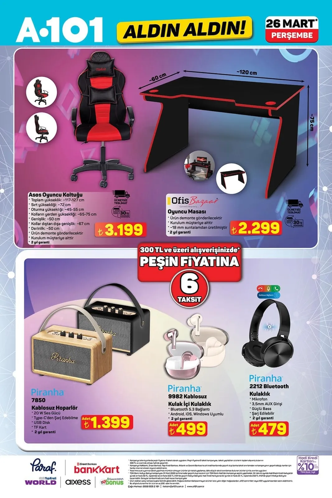 A101 A101 26 Mart 2026 Aktüel Kataloğu sayfa 2: Piranha 9982 Kablosuz Kulak Içi Kulaklık, Piranha 7850 Kablosuz Hoparlör
