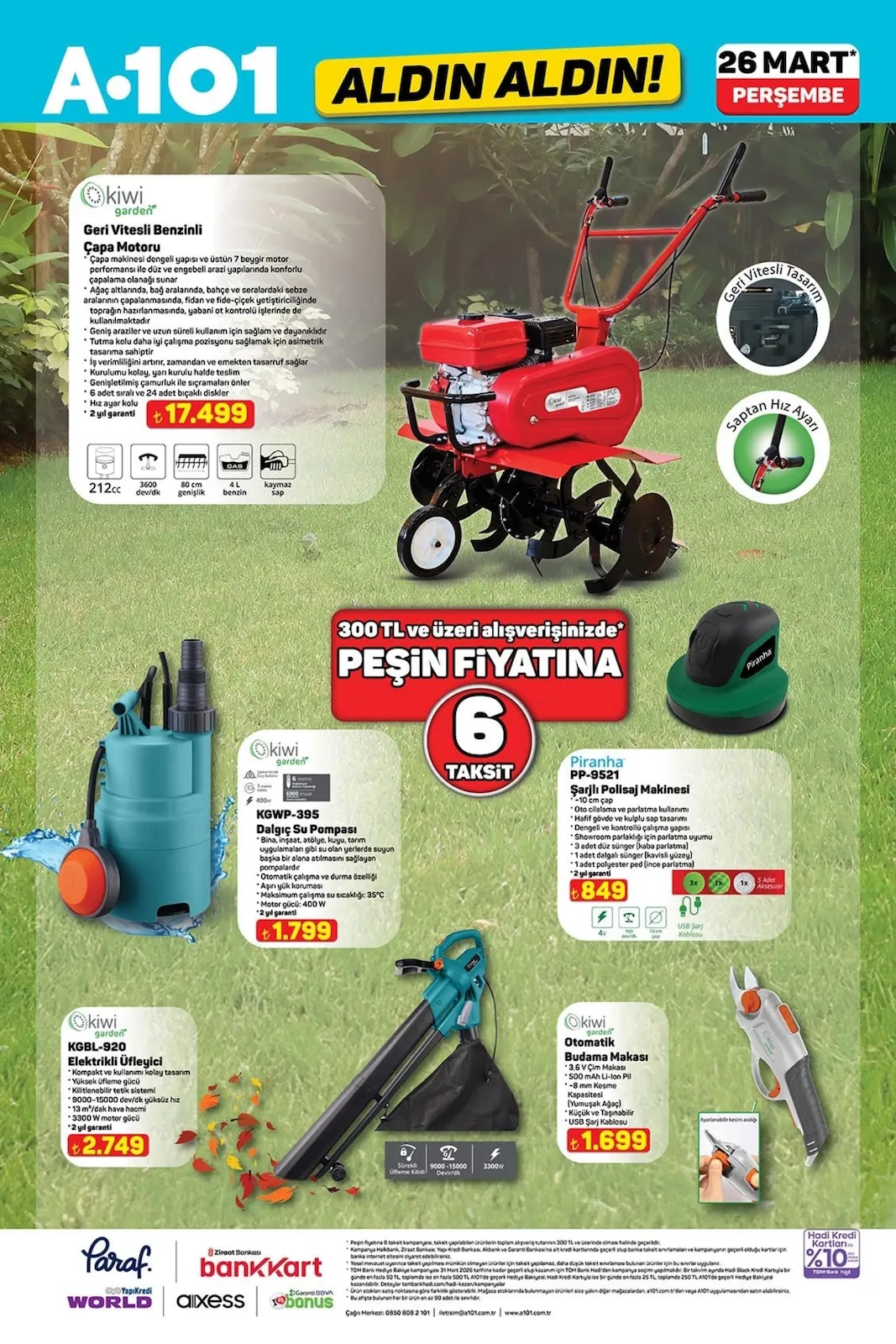 A101 A101 26 Mart 2026 Aktüel Kataloğu sayfa 6: Kiwi Garden Otomatik Budama Makası, Kiwi Garden Kgbl-920 Elektrikli Üfleyici