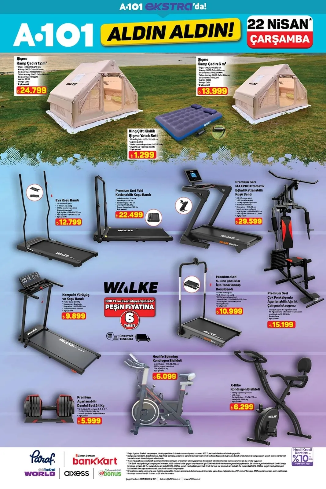 A101 A101 22 Nisan 2026 Aktüel Kataloğu sayfa 4: Premium Seri Fold Katlanabilir Koşu Bandı, Eva Koşu Bandı