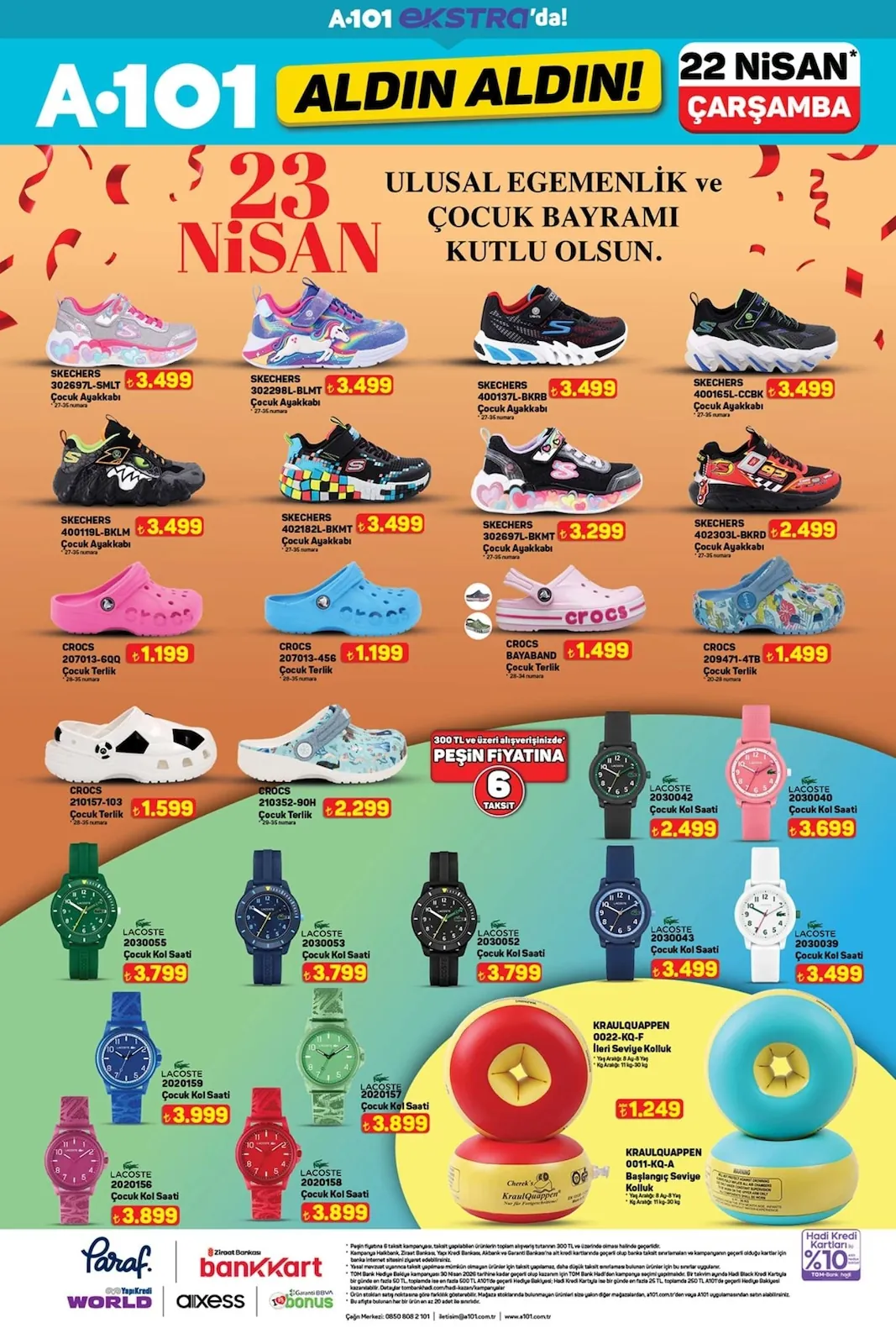 A101 A101 22 Nisan 2026 Aktüel Kataloğu sayfa 6: Skechers 400119L-Bklm Çocuk Ayakkabı, Lacoste 2030039 Çocuk Kol Saati