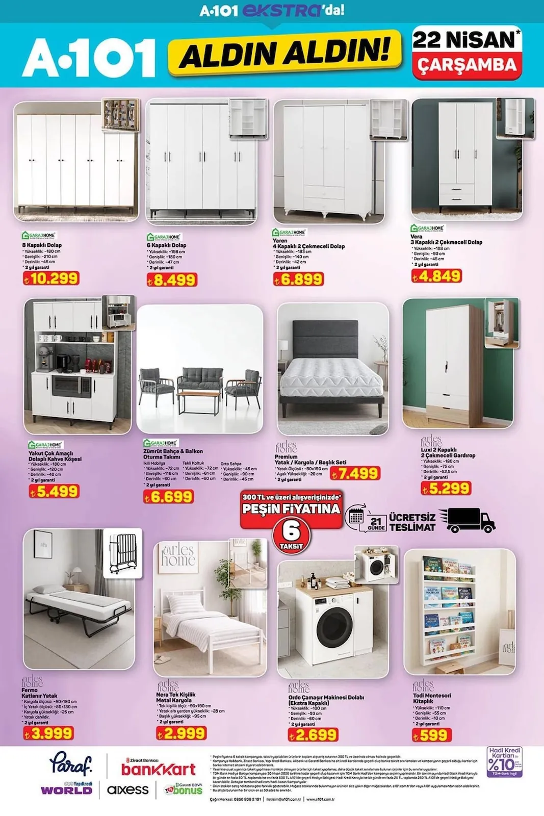 A101 A101 22 Nisan 2026 Aktüel Kataloğu sayfa 8: Garajhome 6 Kapaklı Dolap, Garajhome 8 Kapaklı Dolap
