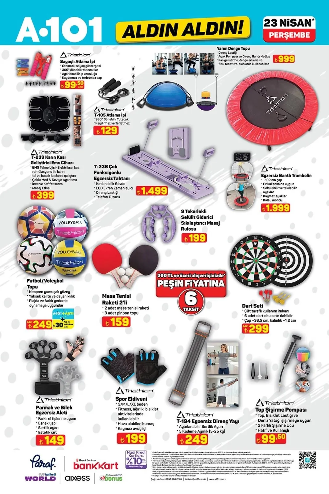 A101 A101 23 Nisan 2026 Aktüel Kataloğu sayfa 8: Futbol/Voleybol Topu, Egzersiz Bantlı Trambolin