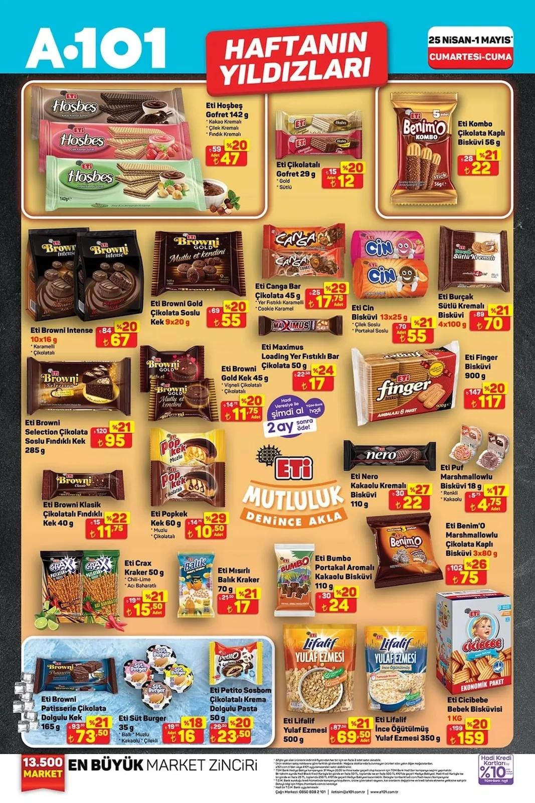 A101 A101 25 Nisan 2026 Aktüel Kataloğu sayfa 3: Eti Crax Kraker 50G, Eti Browni Intense 10X16G
