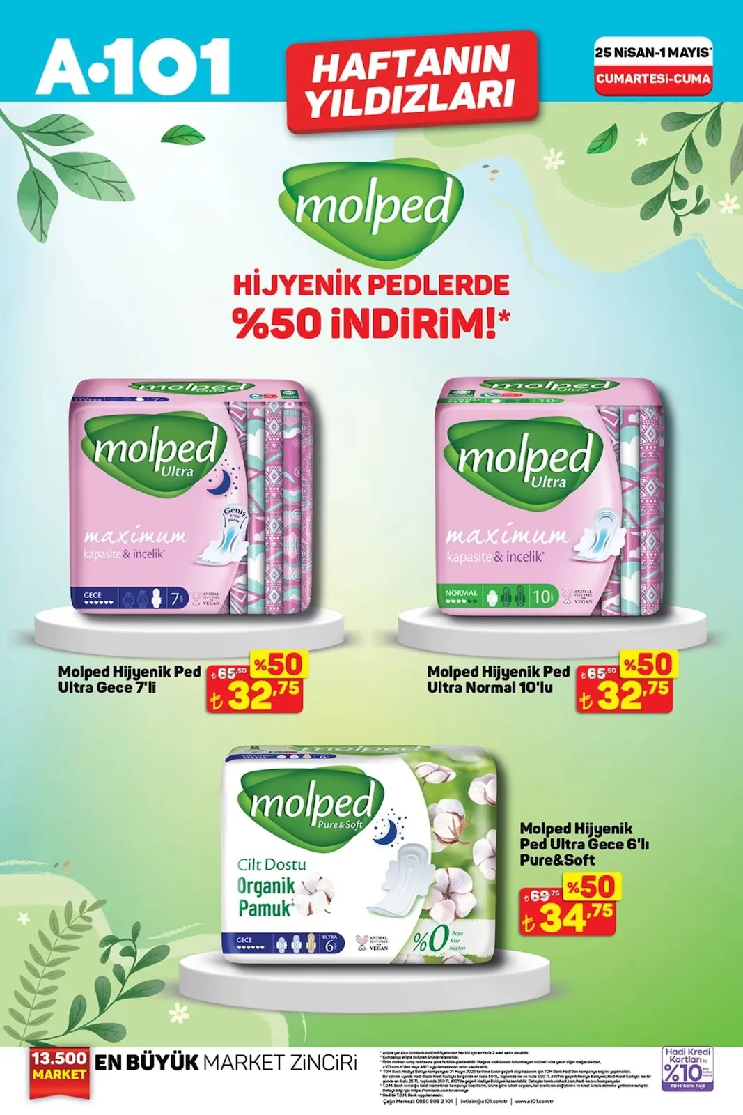 A101 A101 25 Nisan 2026 Aktüel Kataloğu sayfa 6: Molped Hijyenik Ped Ultra Gece 6'Lı Pure&Soft, Molped Hijyenik Ped Ultra Normal 10'Lu