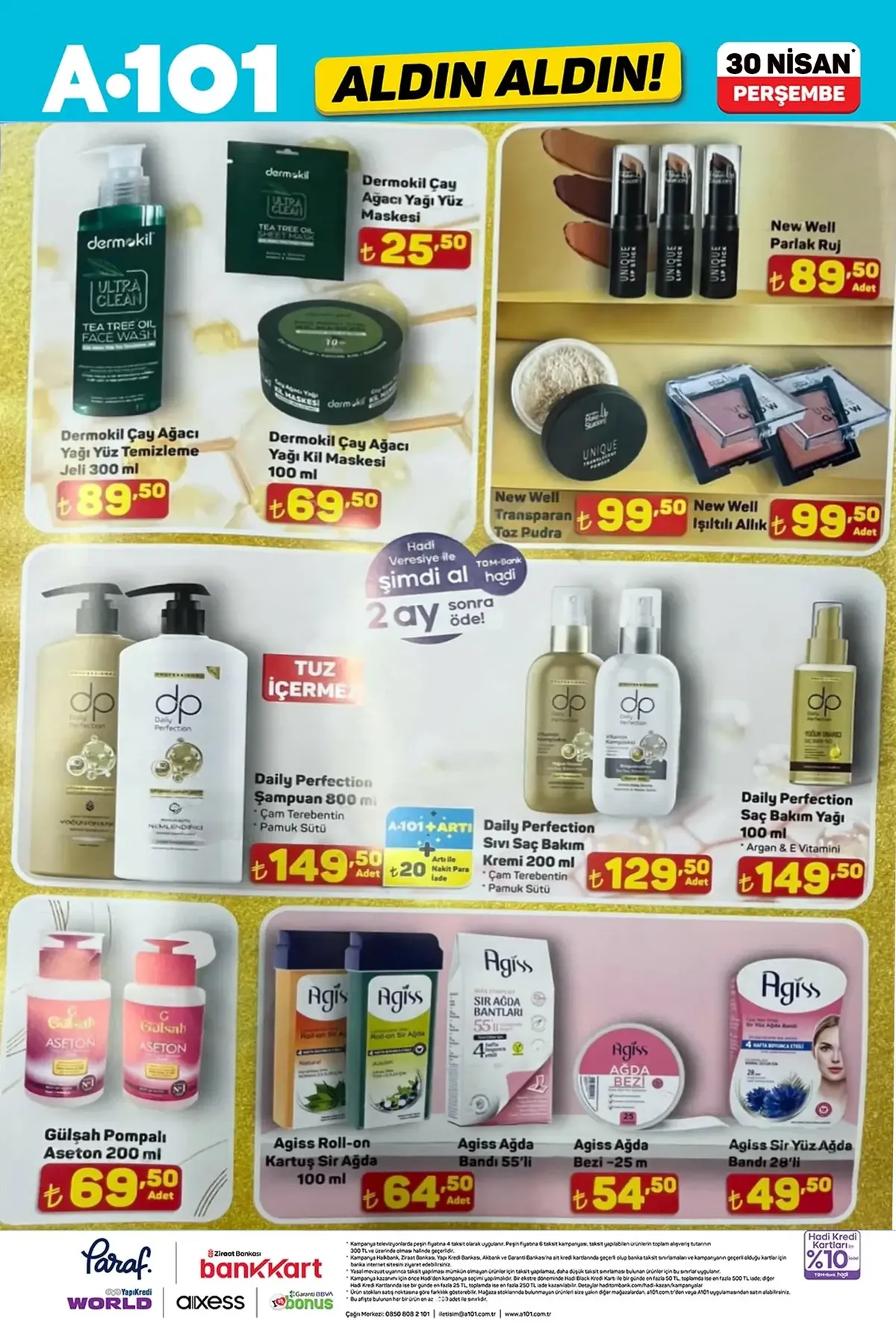A101 A101 30 Nisan 2026 Aktüel Ürünler Kataloğu sayfa 10: Dermokil Çay Ağacı Yağı Yüz Temizleme Jeli 300 Ml, Gülsah Pompalı Aseton 200 Ml