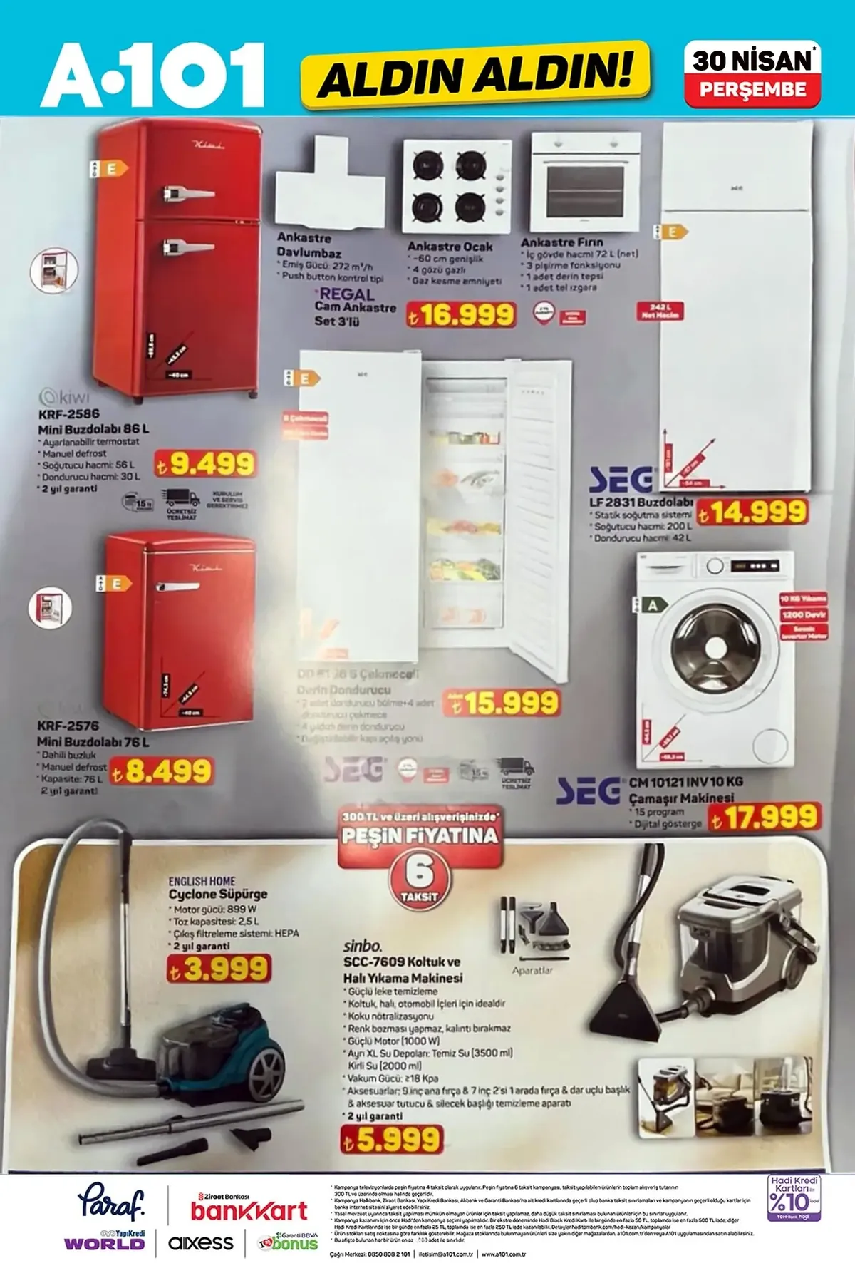 A101 A101 30 Nisan 2026 Aktüel Ürünler Kataloğu sayfa 3: Beko Dd 1185 S Çekmeceli Derin Dondurucu, Kiwi Krf-2576 Mini Buzdolabı 76L