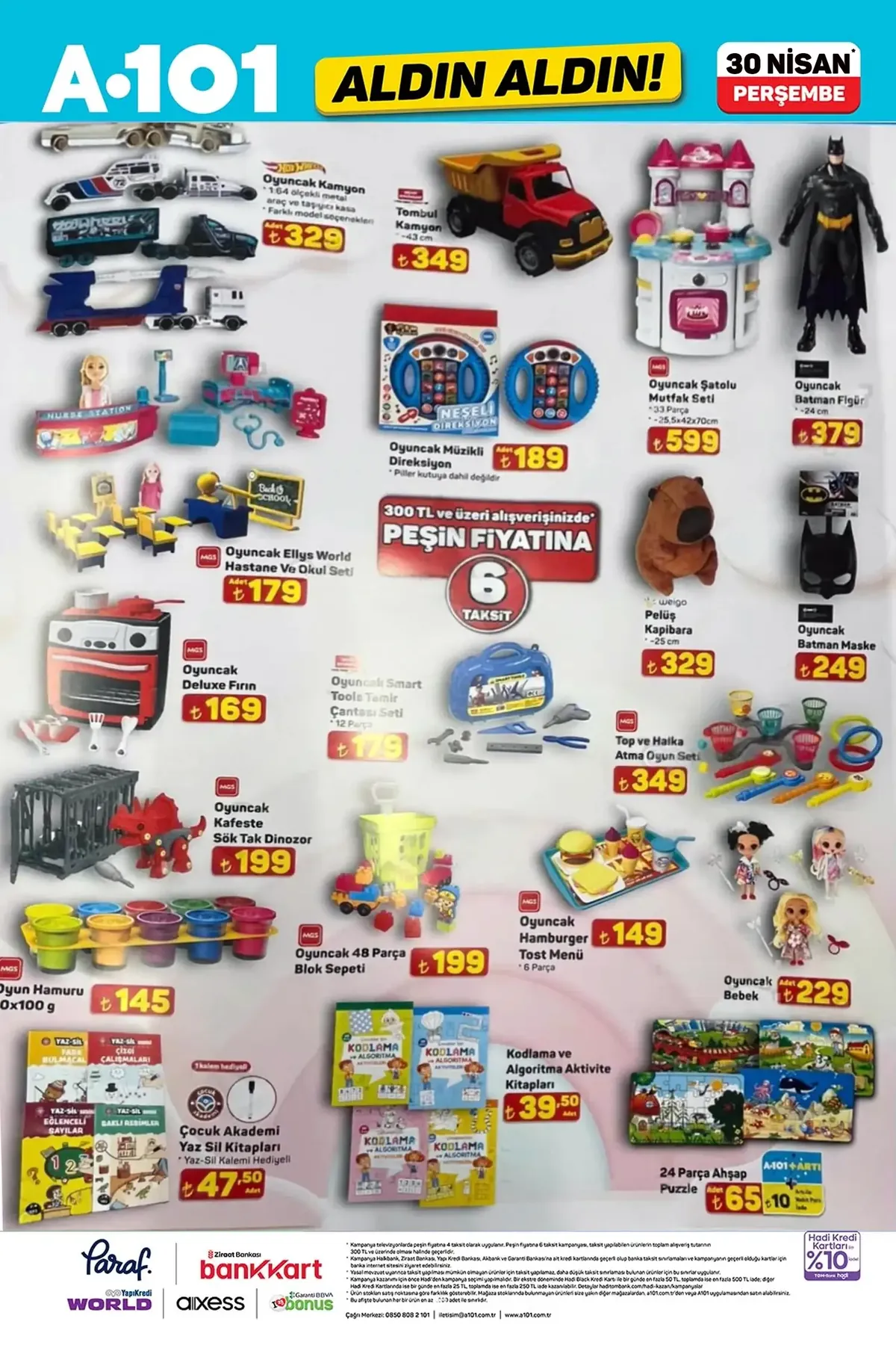 A101 A101 30 Nisan 2026 Aktüel Ürünler Kataloğu sayfa 7: Oyuncak Smart Tools Tamir Çantası Seti 12 Parça, Oyuncak Şatolu Mutfak Seti 33 Parça