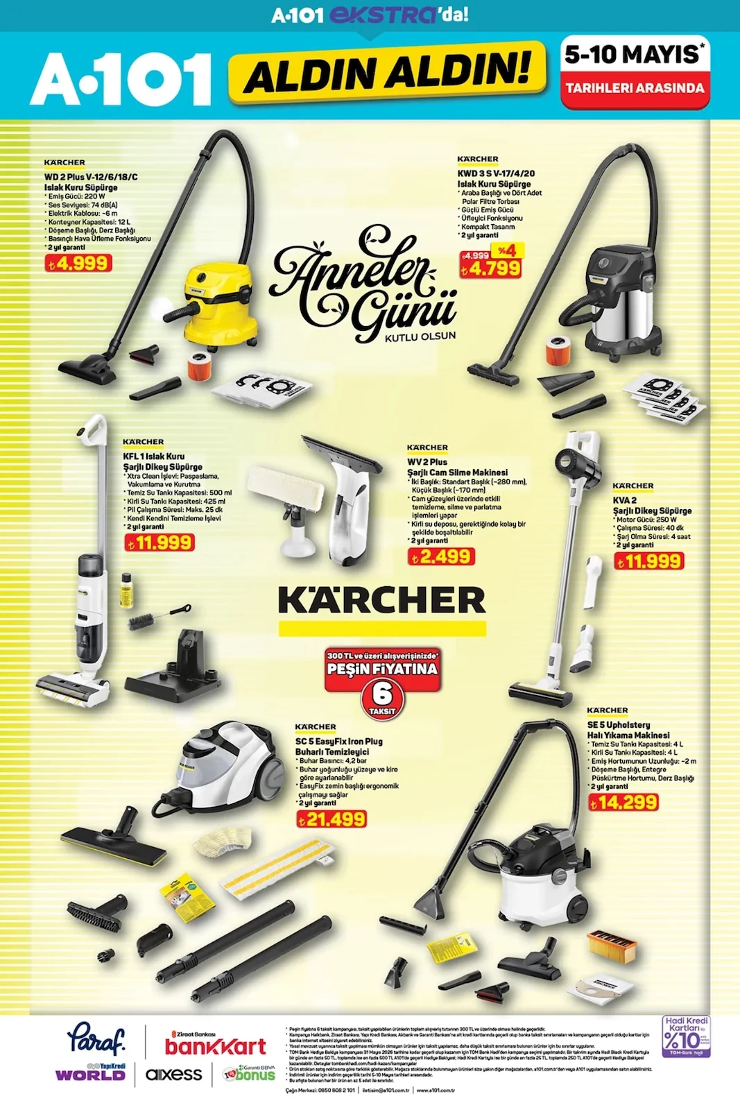A101 A101 5 Mayıs 2026 Aktüel Kataloğu sayfa 4: Kärcher Kwd 3 S V-17/4/20 Islak Kuru Süpürge, Kärcher Wd 2 Plus V-12/6/18/C Islak Kuru Süpürge